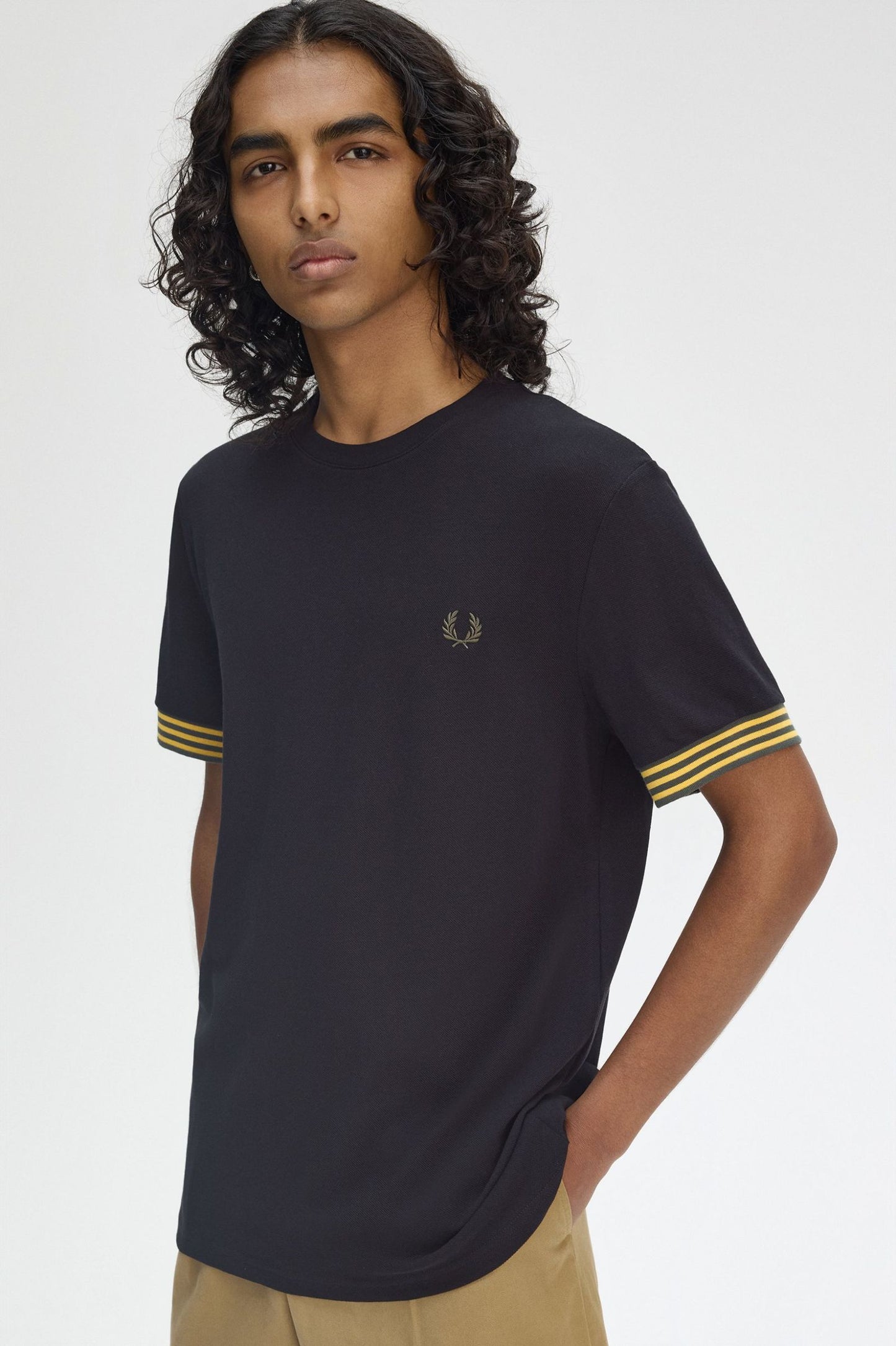 Fred Perry Striped Cuff T-Shirt Black