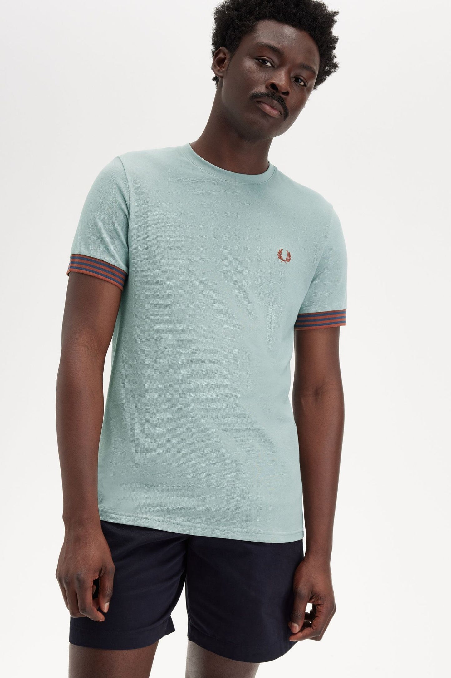 Fred Perry Striped Cuff T-Shirt Silver Blue