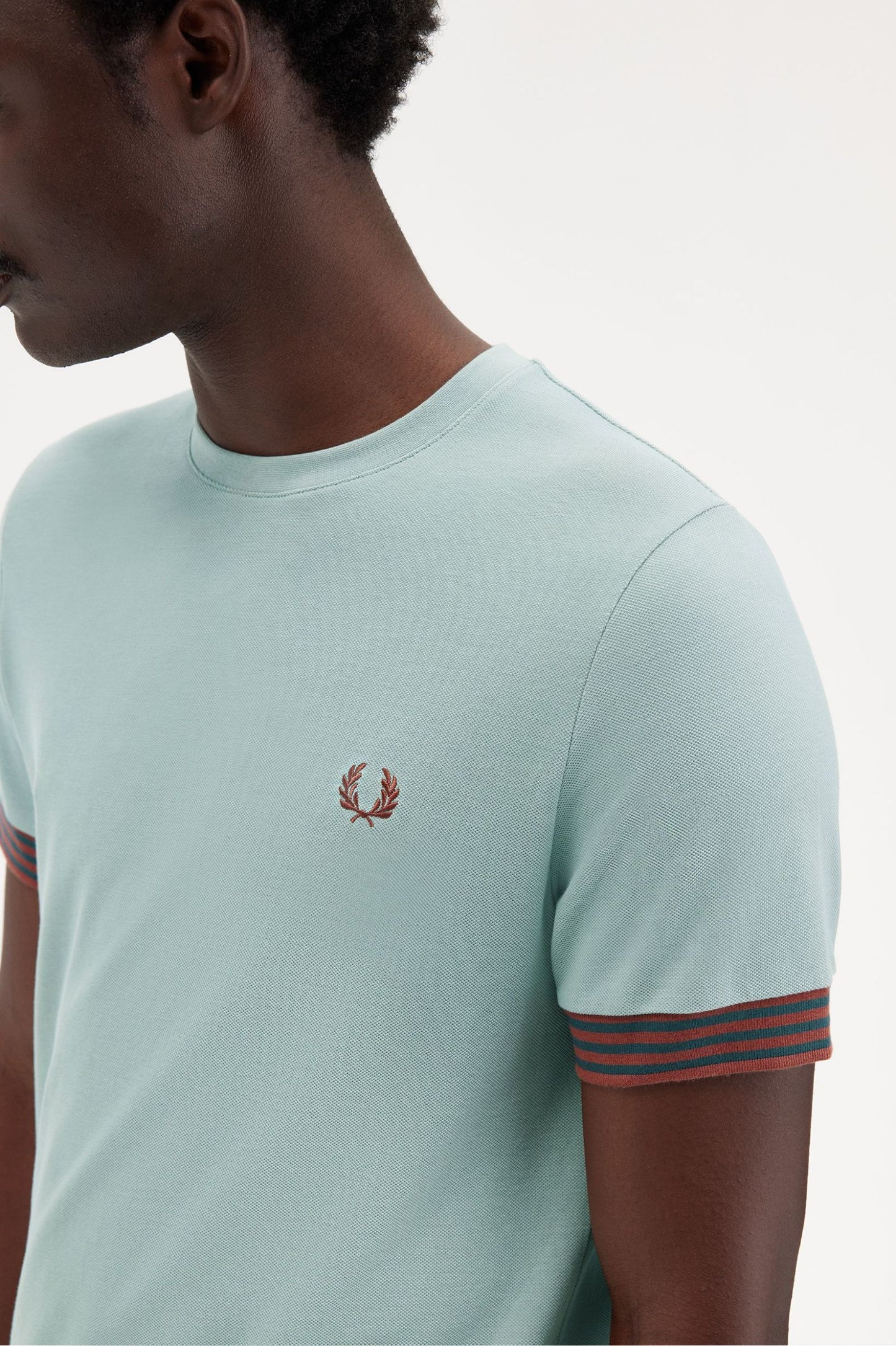 Fred Perry Striped Cuff T-Shirt Silver Blue