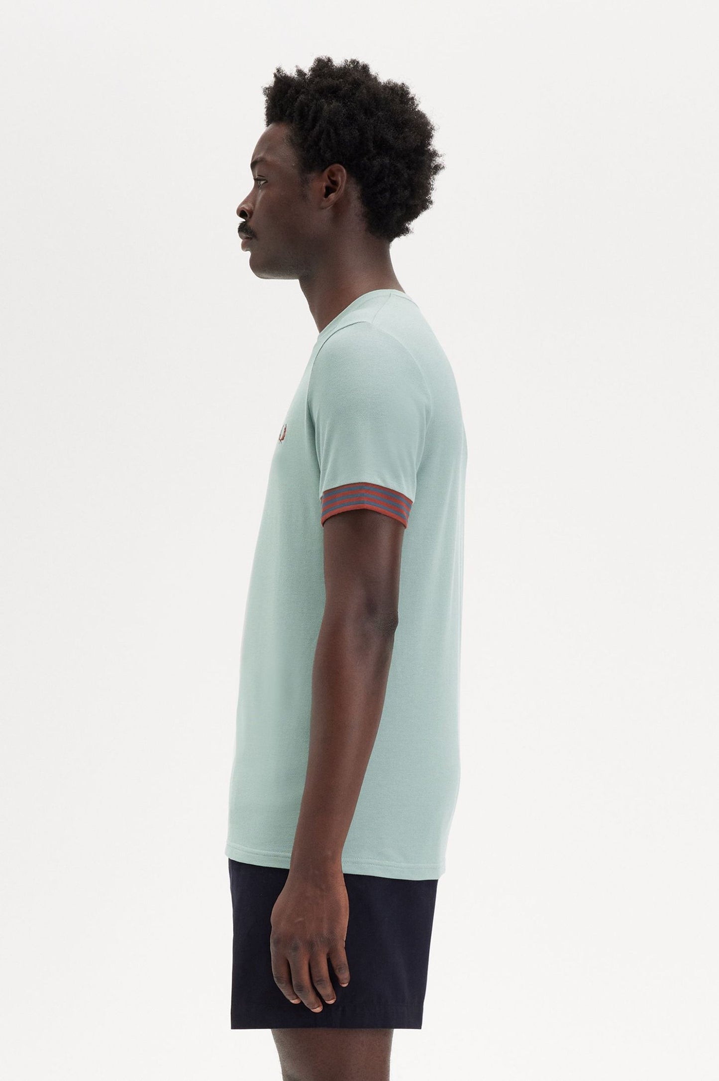 Fred Perry Striped Cuff T-Shirt Silver Blue