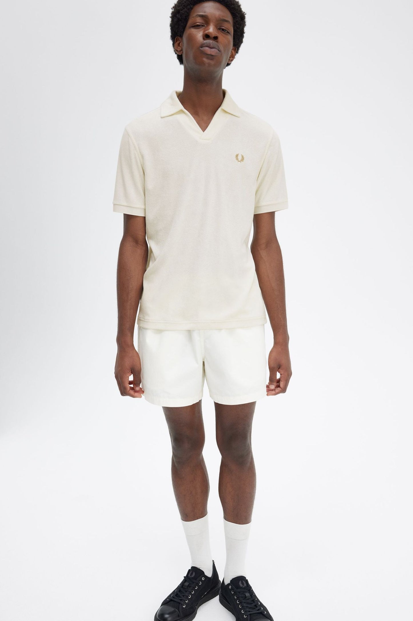 Fred Perry Open Collar Towelling Polo Shirt Ecru