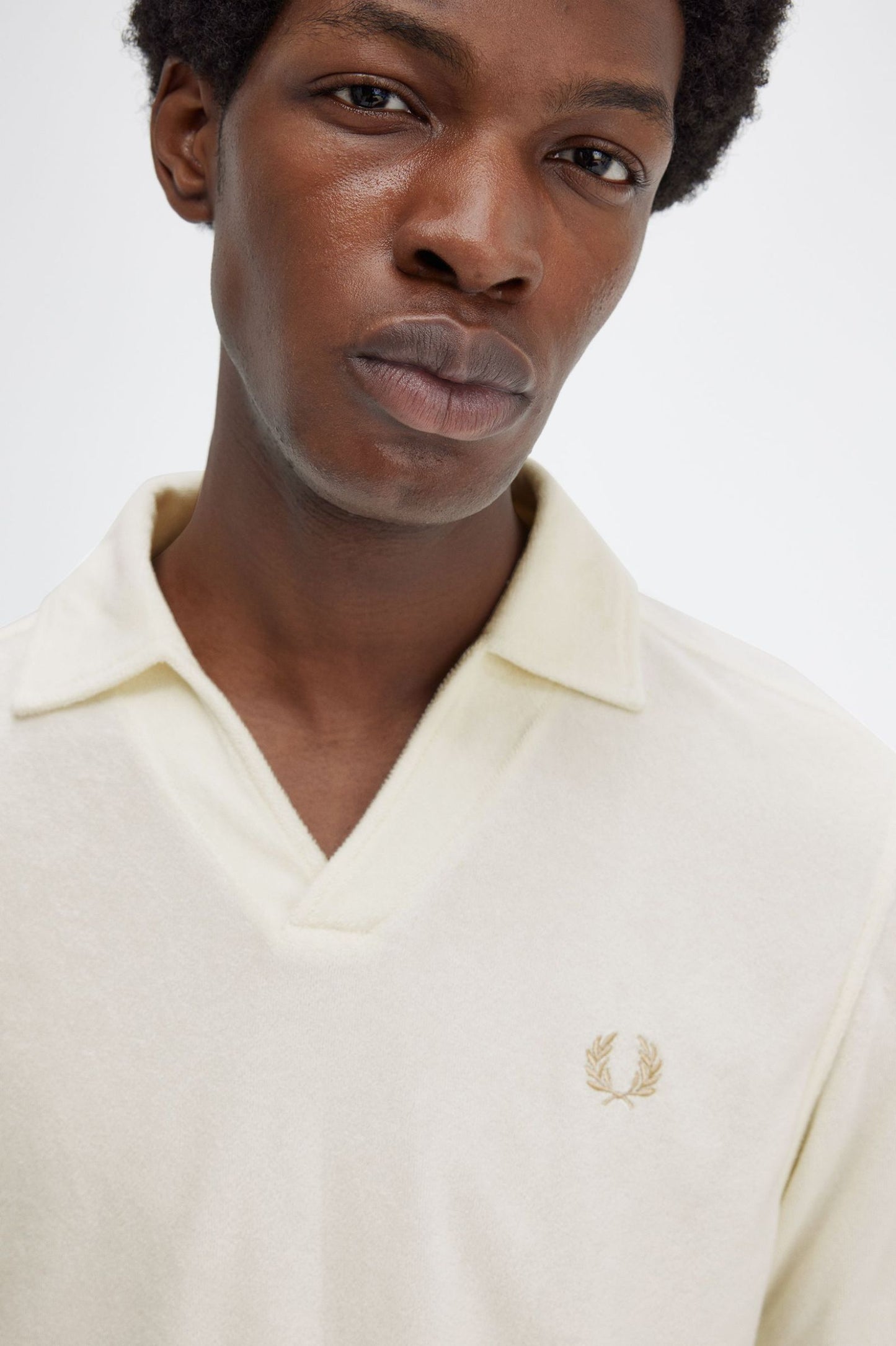 Fred Perry Open Collar Towelling Polo Shirt Ecru