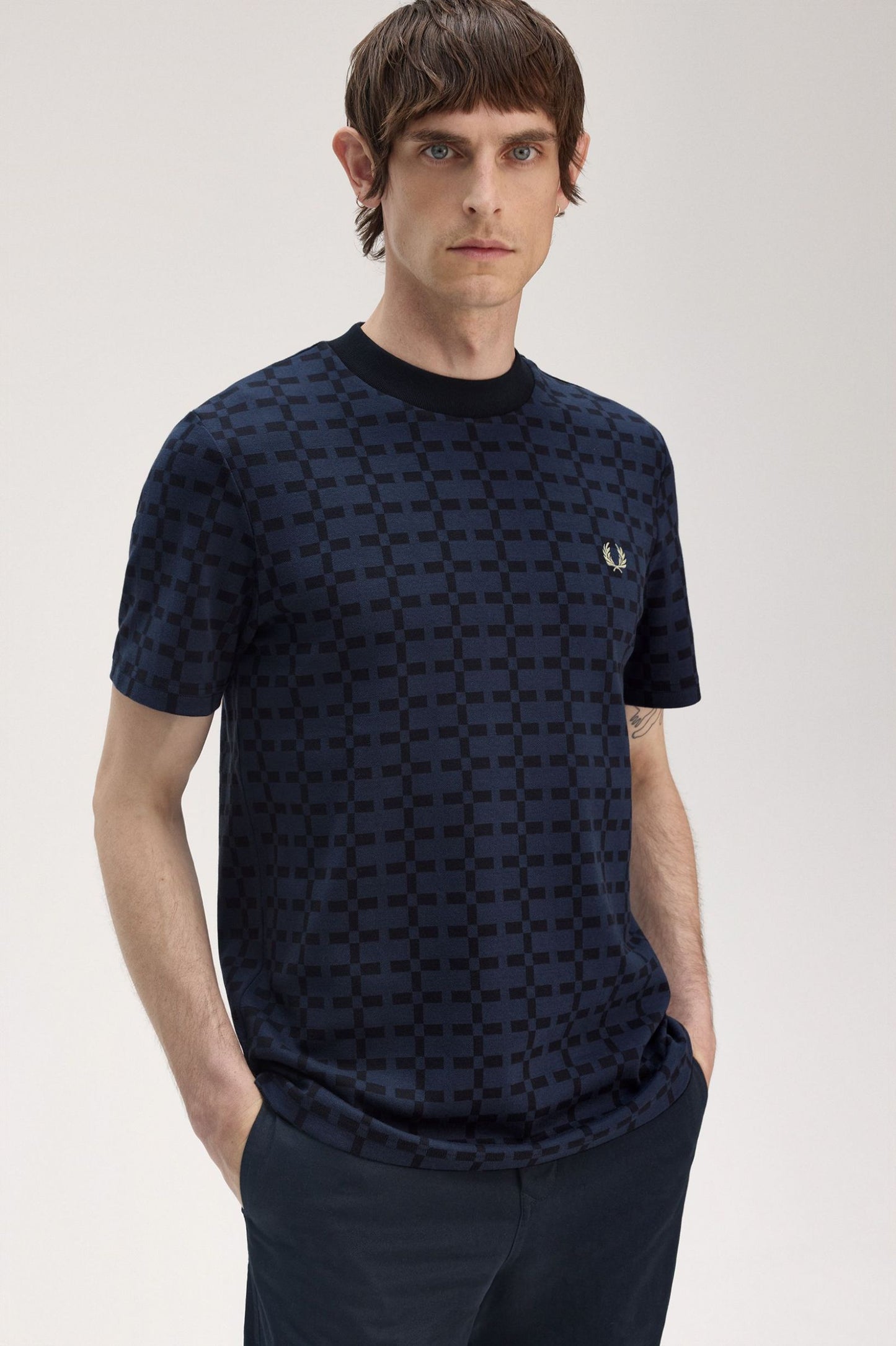 Fred Perry Geometric Jacquard T-Shirt Navy