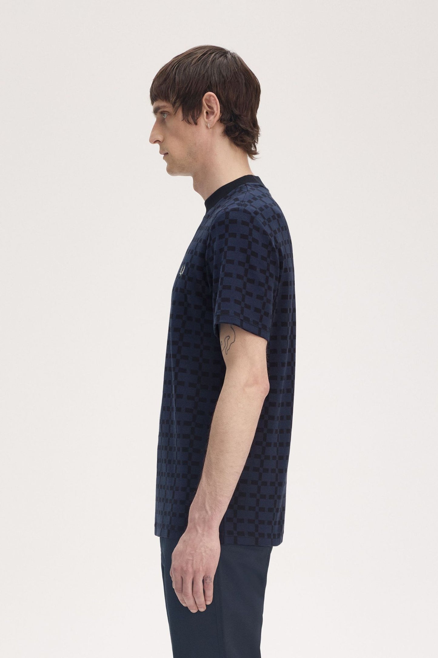 Fred Perry Geometric Jacquard T-Shirt Navy