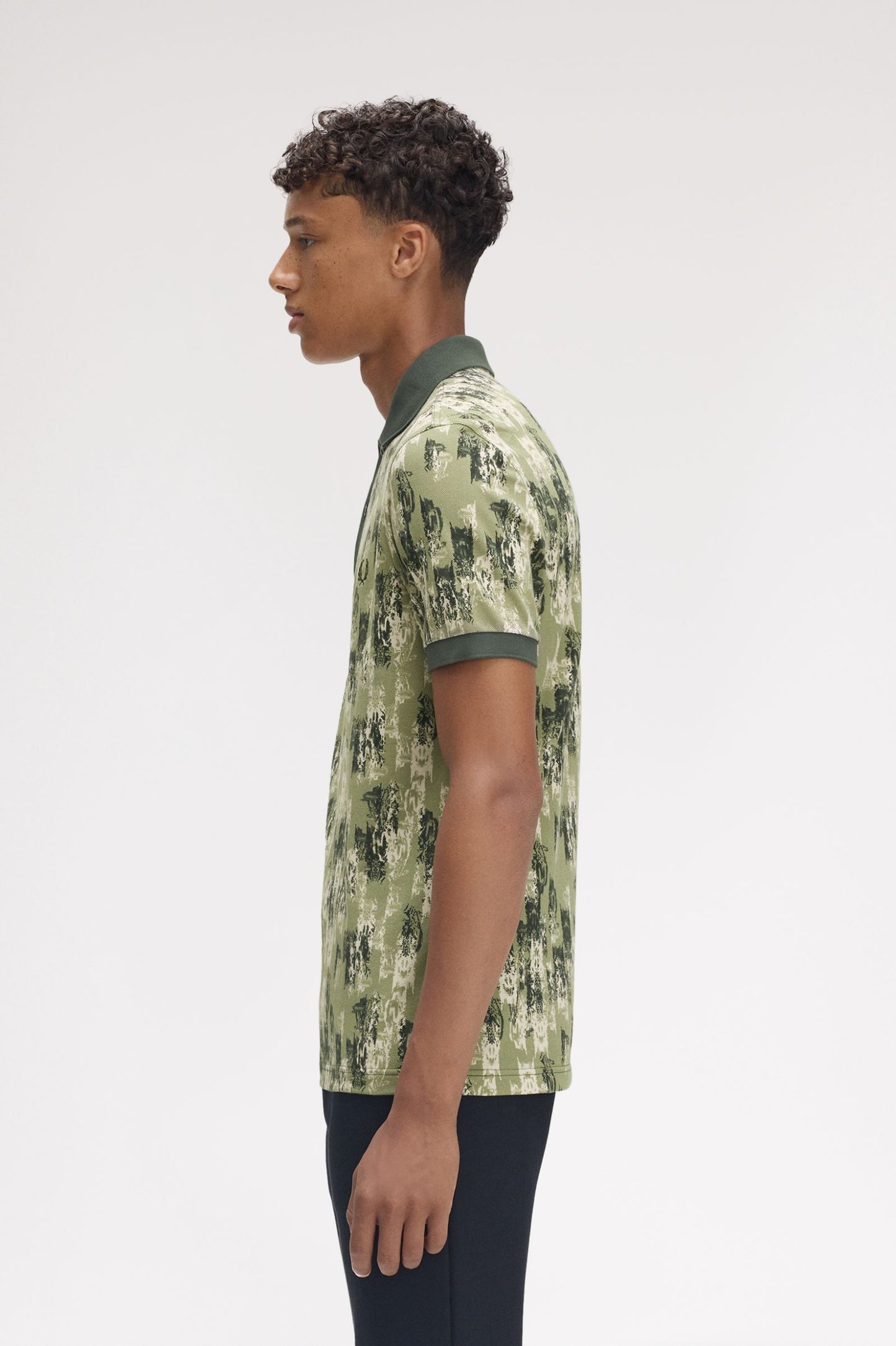Fred Perry Abstract Print Polo Shirt Olive Mint