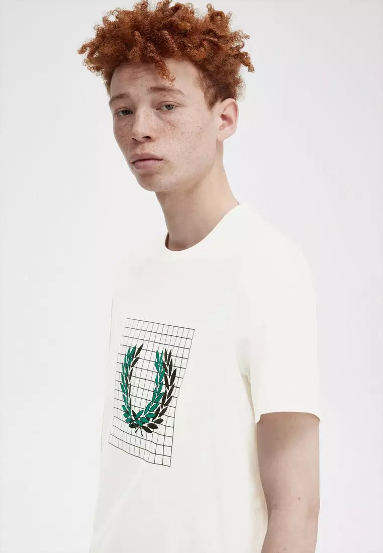 Fred Perry Laurel Wreath Grid T-Shirt Snow White