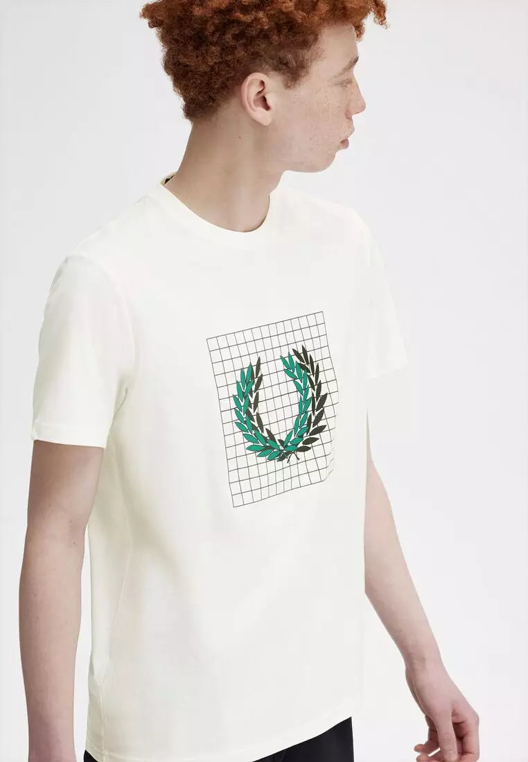 Fred Perry Laurel Wreath Grid T-Shirt Snow White