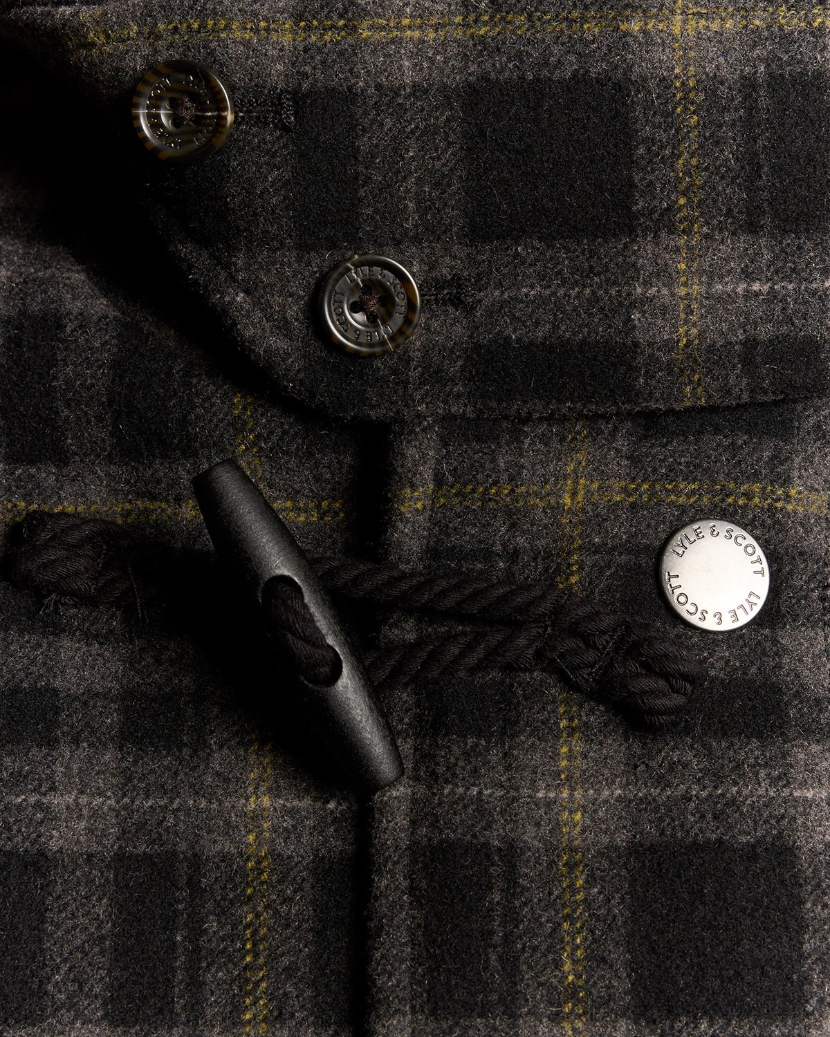 Lyle & Scott Modular Tartan Duffle Coat Jet Black