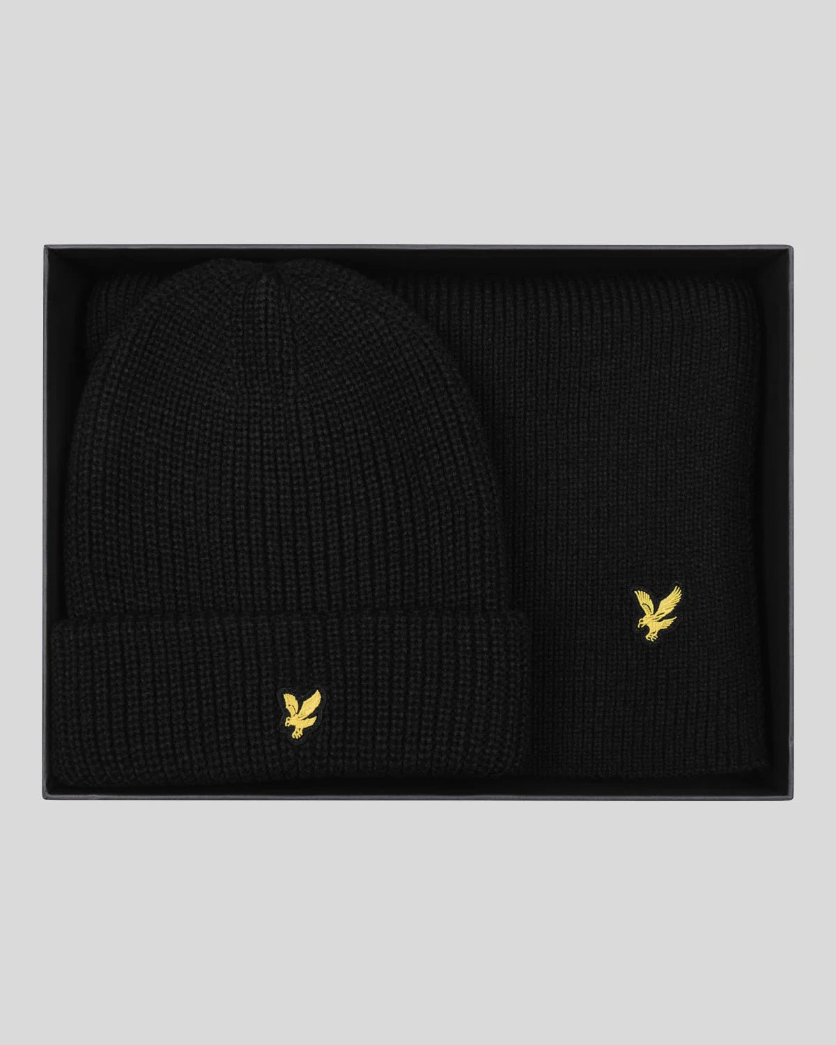 Lyle & Scott Cable Beanie & Scarf Set Black