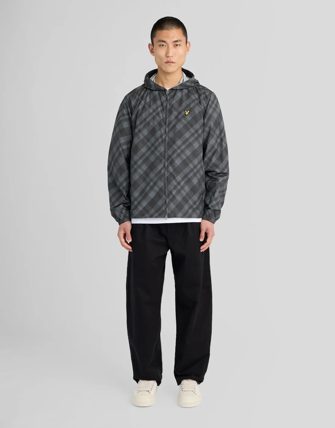 Lyle & Scott Tartan Lightweight Hooded Jacket Jet Black
