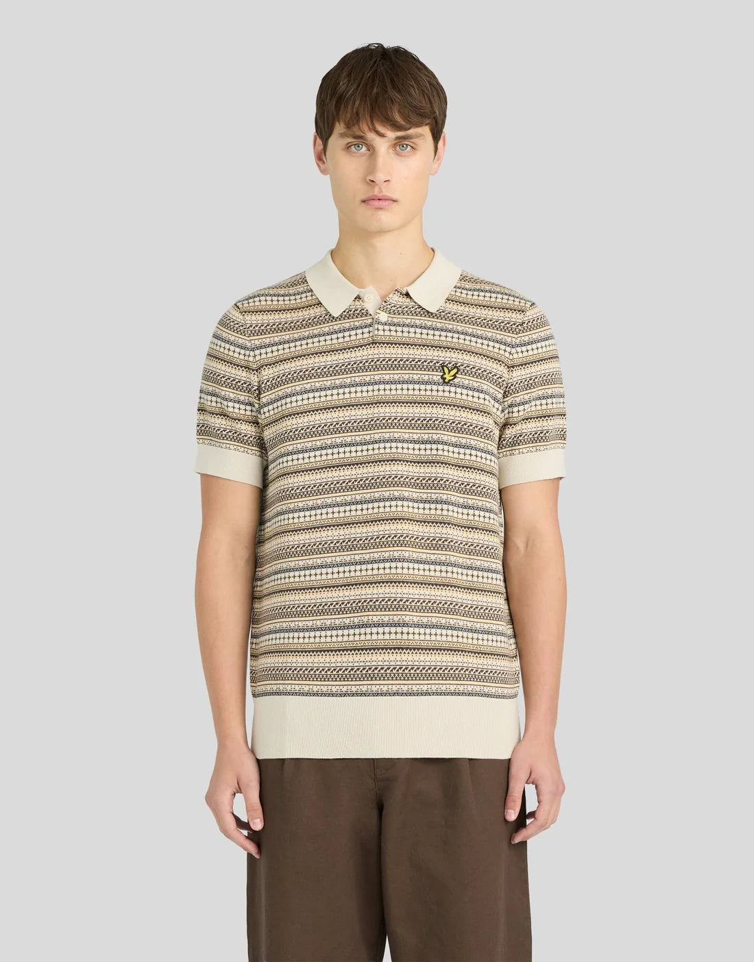 Lyle & Scott Fair Isle Knitted Polo Shirt Cove