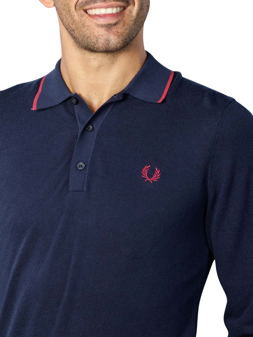 Fred Perry Tipped Long Sleeve Knitted Shirt Navy