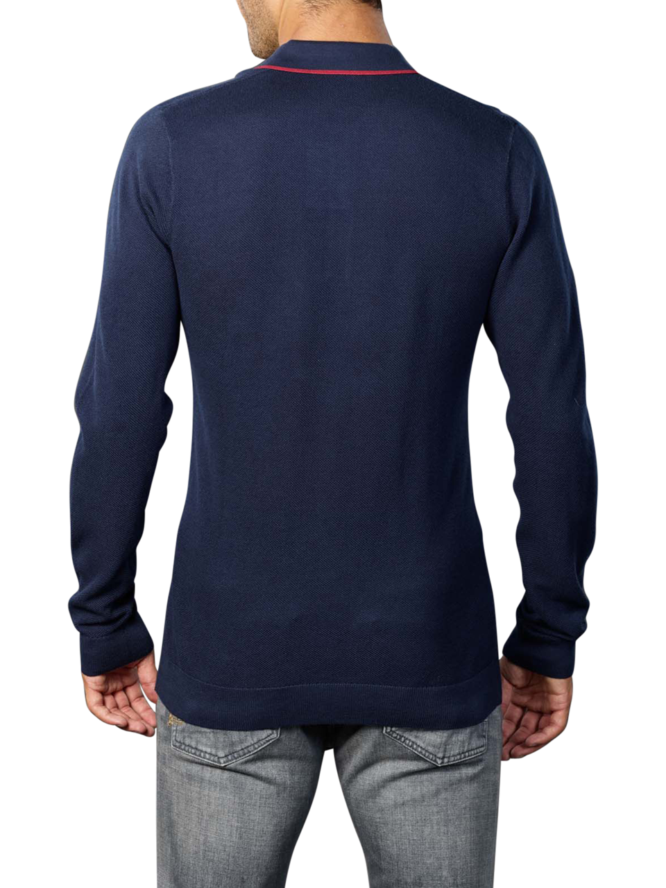 Fred Perry Tipped Long Sleeve Knitted Shirt Navy