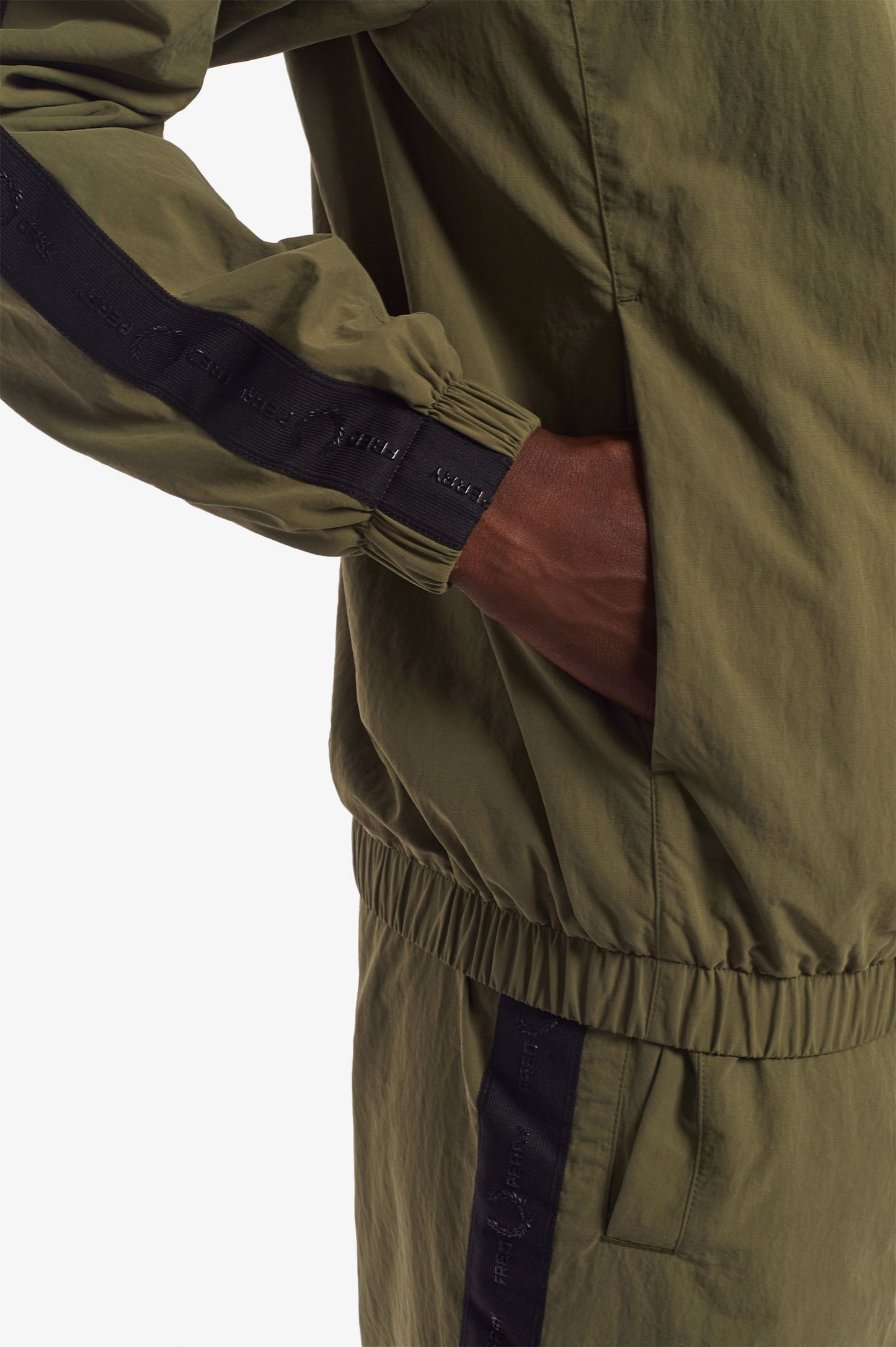 Fred Perry Tonal Taped Shell Jacket Army Green