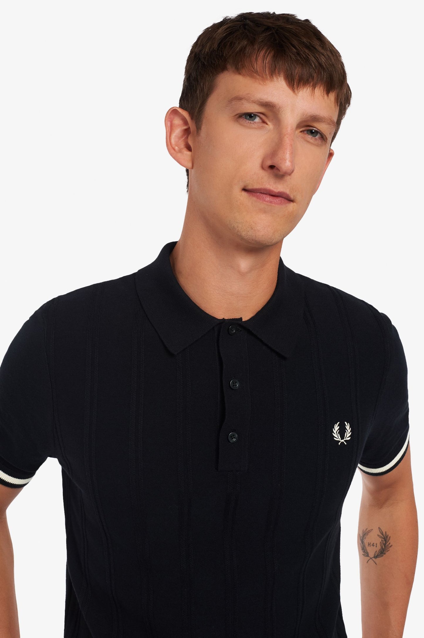 Fred Perry Tipping Texture Knitted Shirt Black