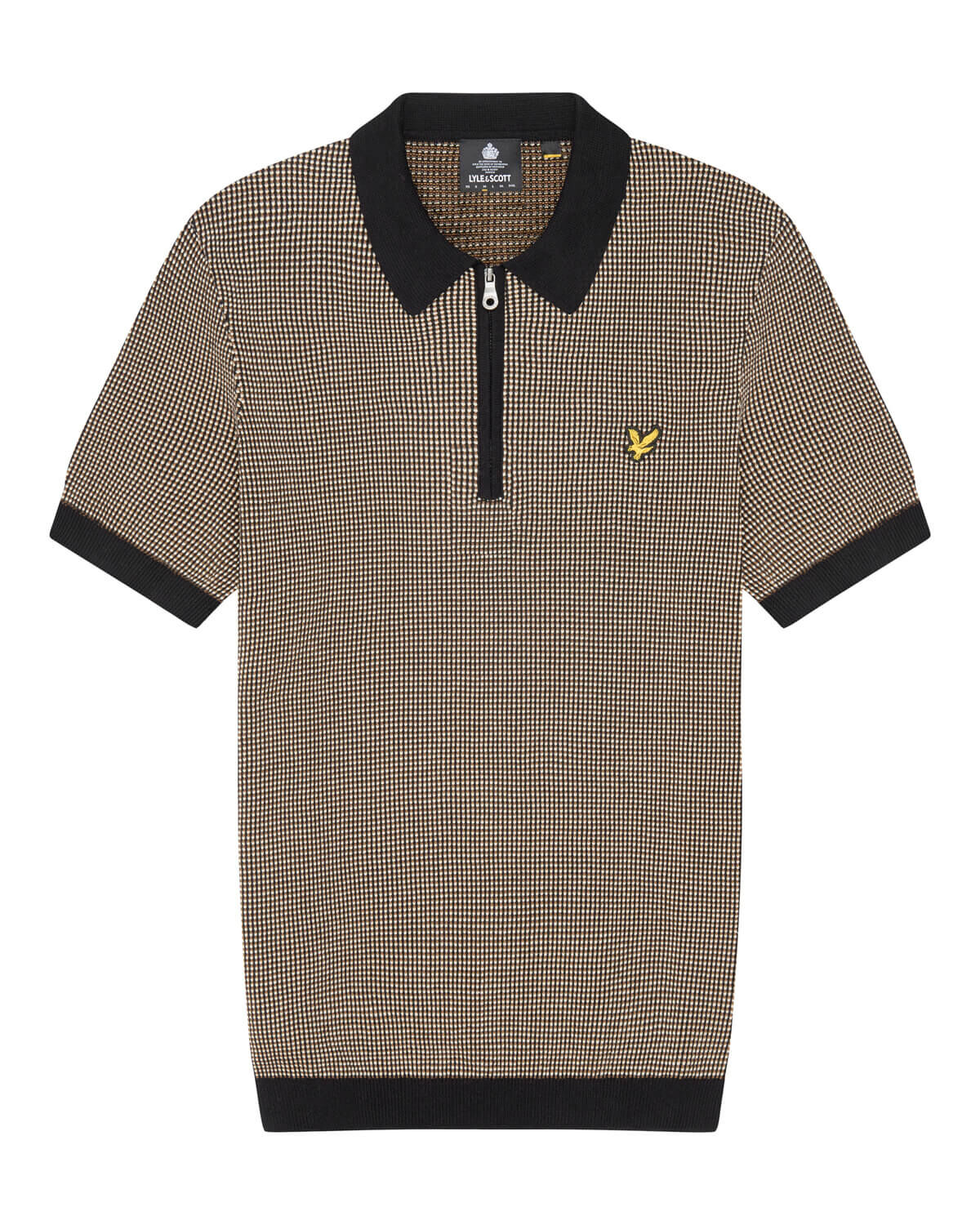 Lyle & Scott Men's Knitted Polo Shirt With Micro Print Jacquard Tawny Brown