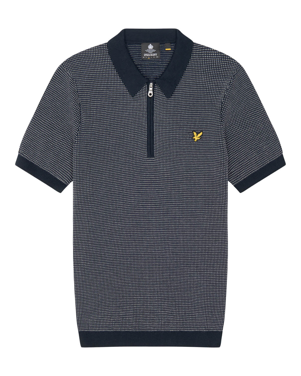 Lyle & Scott Men's Knitted Polo Shirt With Micro Print Jacquard Dark Navy