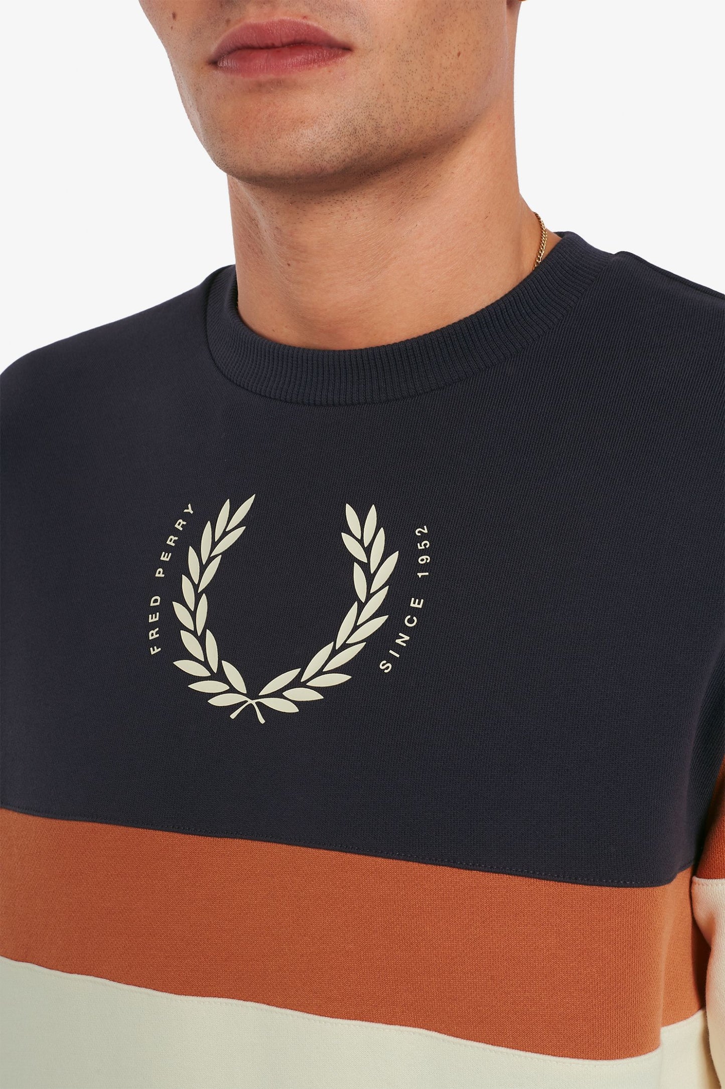 Fred Perry Printed Colour BlockSweatshirt Ecru