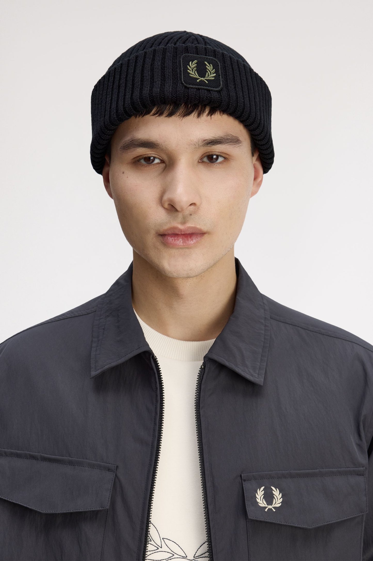 Fred Perry Cotton Ribbed Beanie Black
