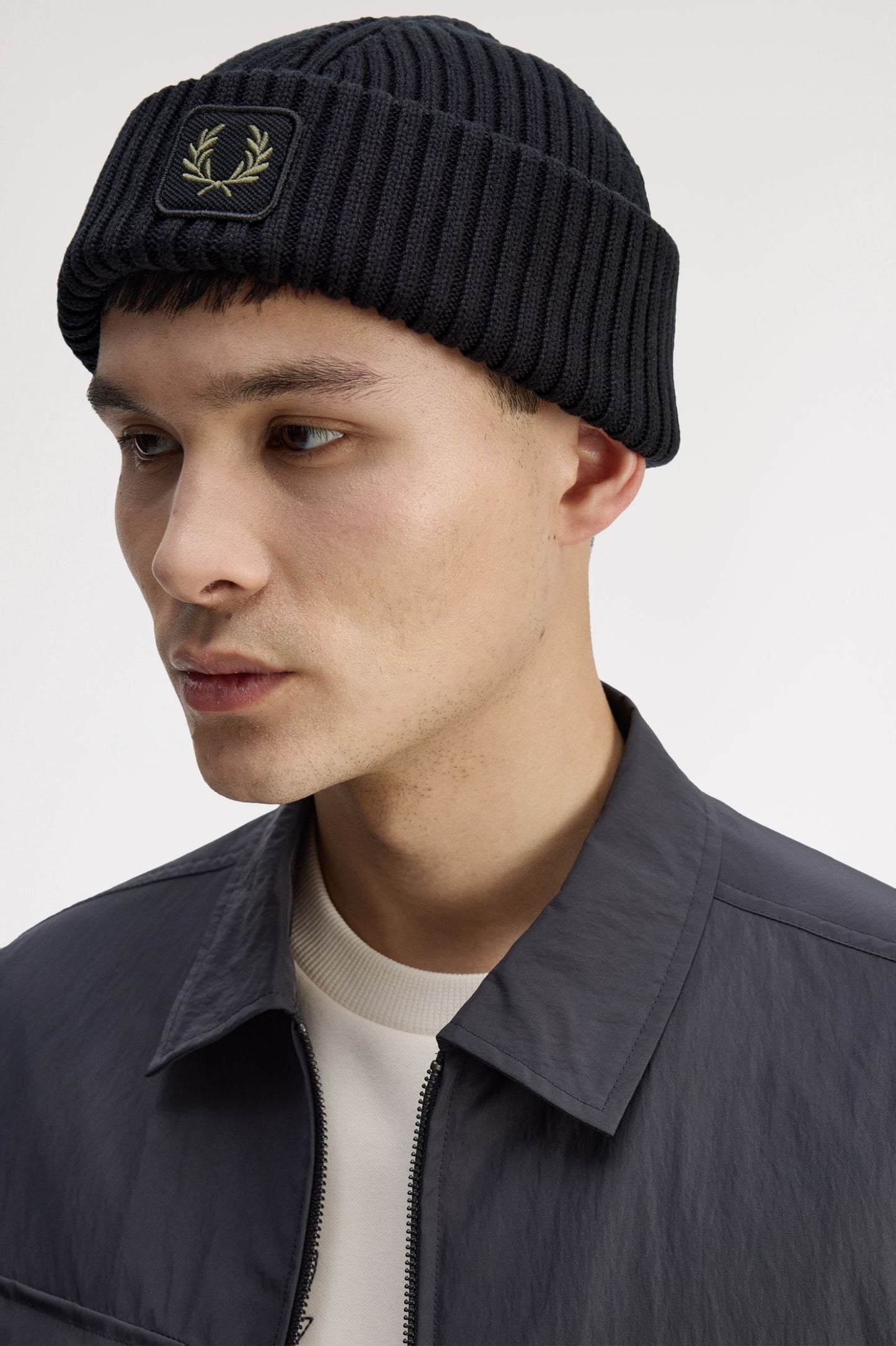 Fred Perry Cotton Ribbed Beanie Black