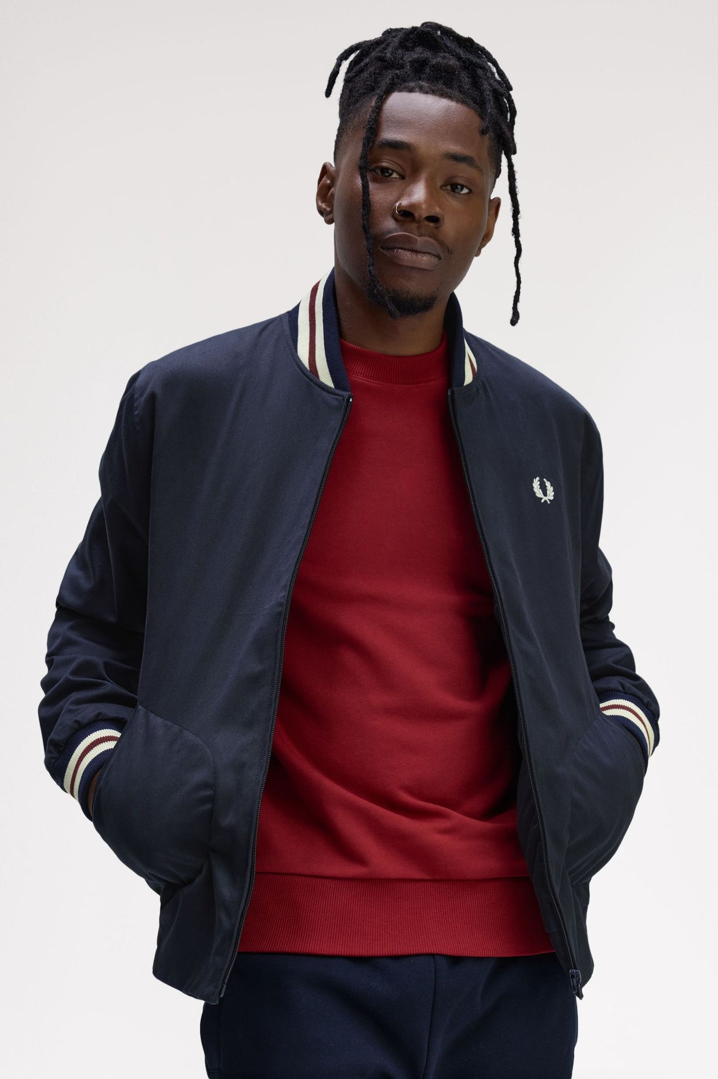 Fred Perry Made In England Twill Tennis Bomber Jacket Navy