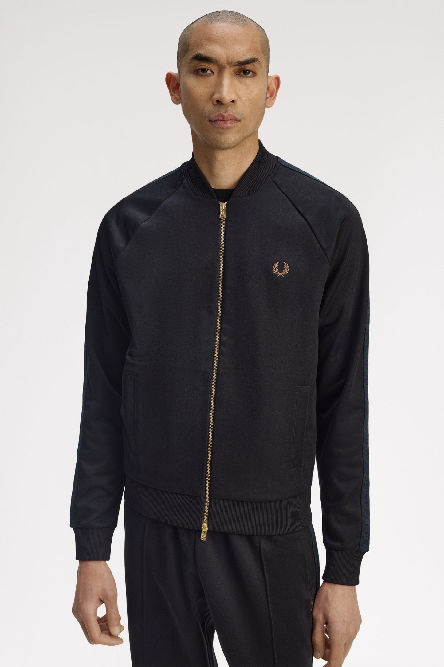 Fred Perry Blackwatch Tartan Taped Track Black