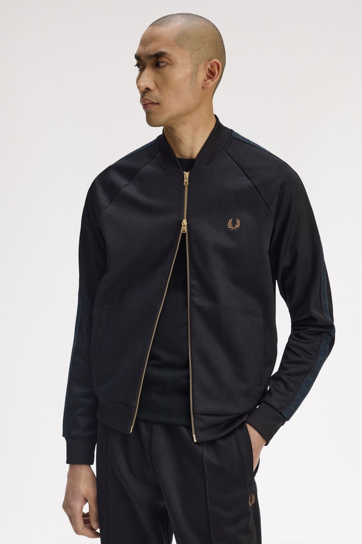 Fred Perry Blackwatch Tartan Taped Track Black