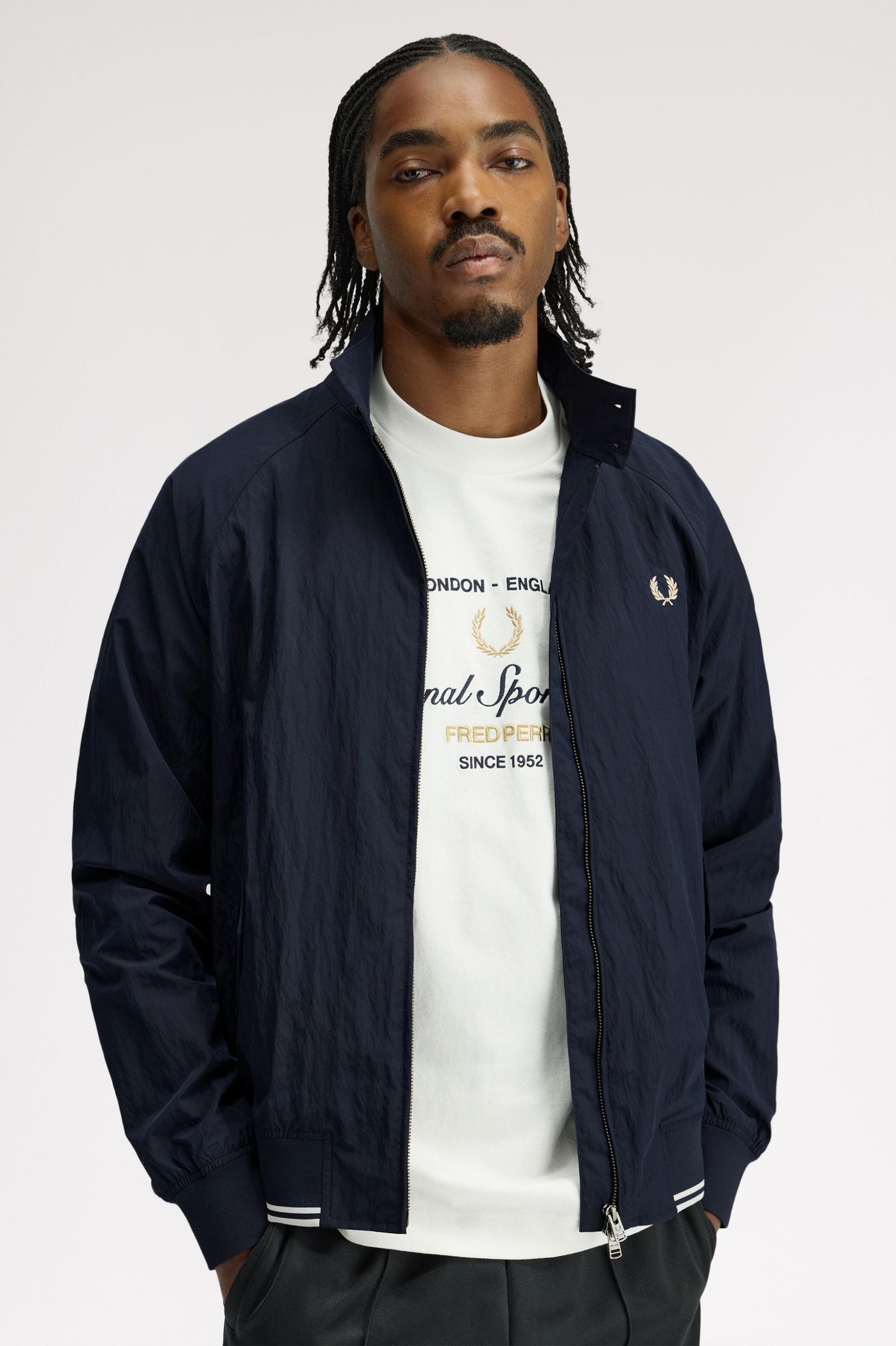 Fred Perry Crinkle Harrington Jacket Navy