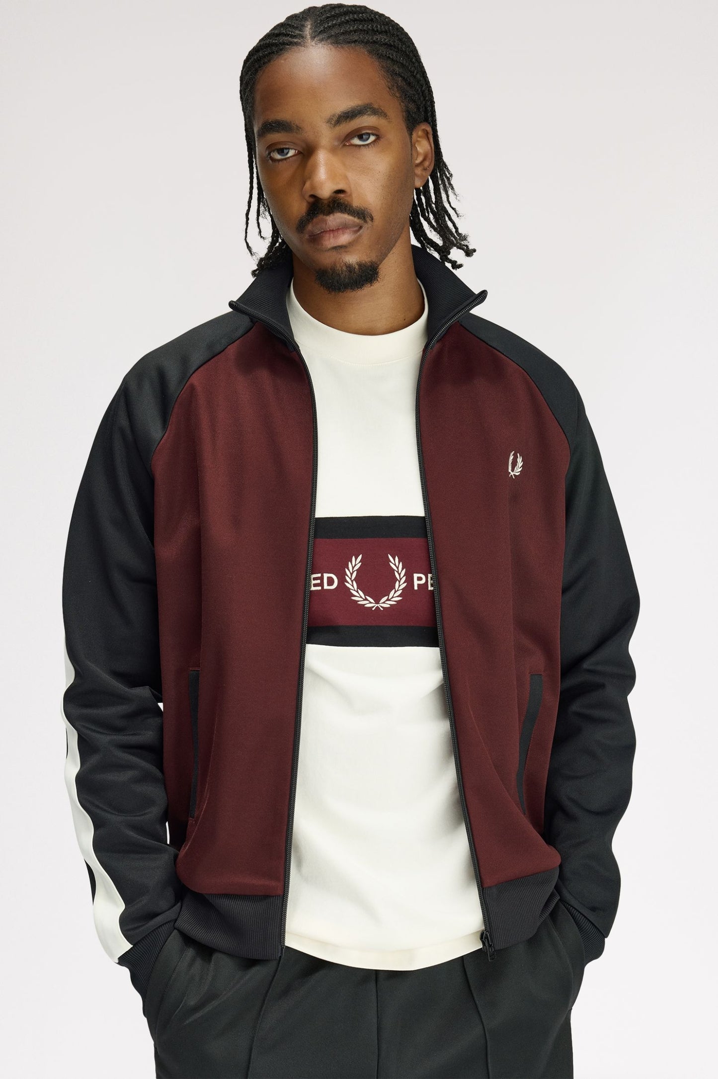 Fred Perry Contrast Sleeve Track Jacket Oxblood