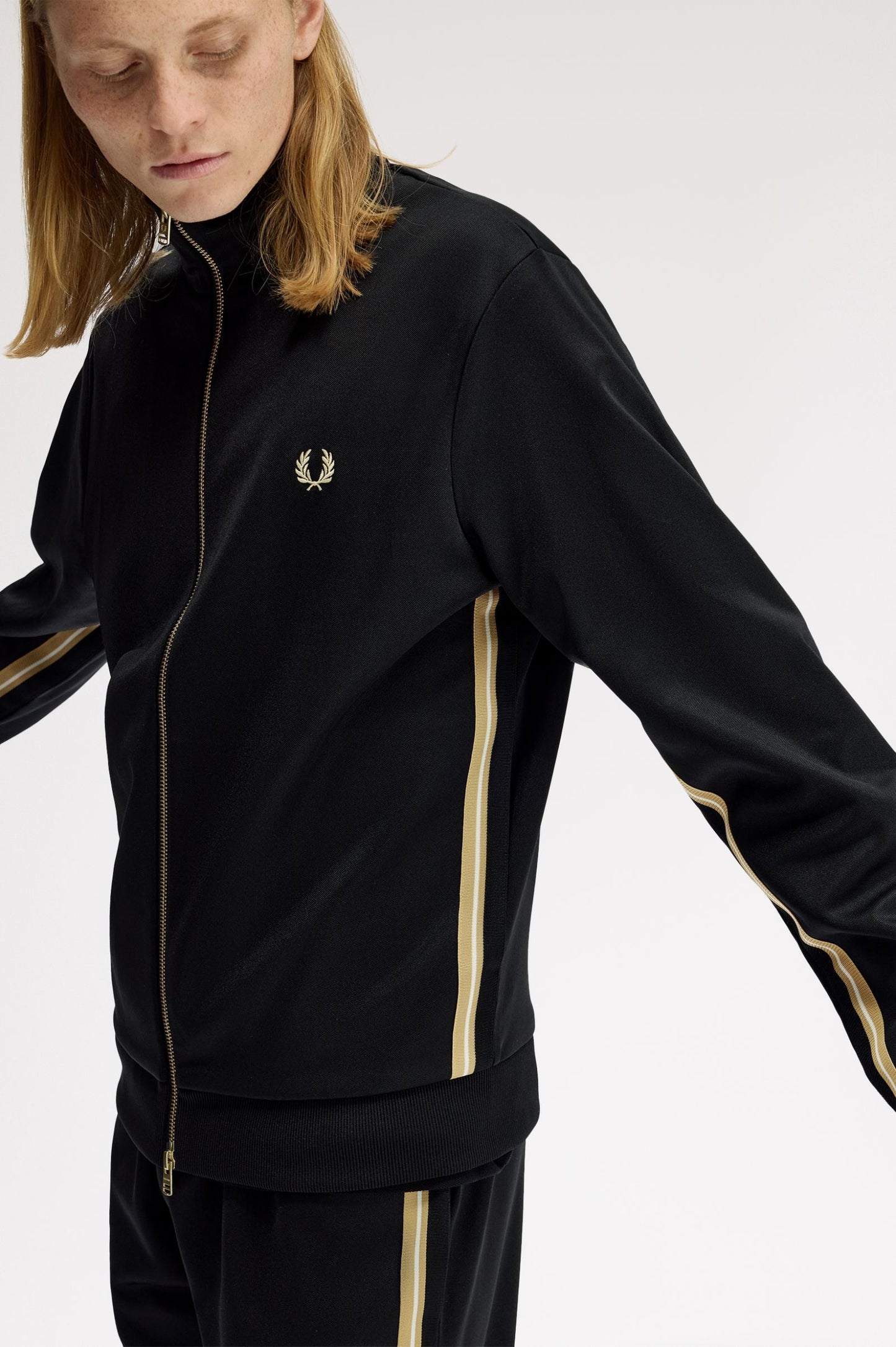 Fred Perry Stripe Tape Track Jacket Black / Champagne