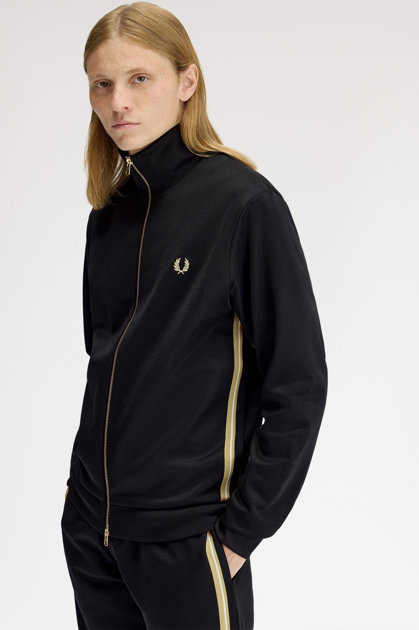 Fred Perry Stripe Tape Track Jacket Black / Champagne