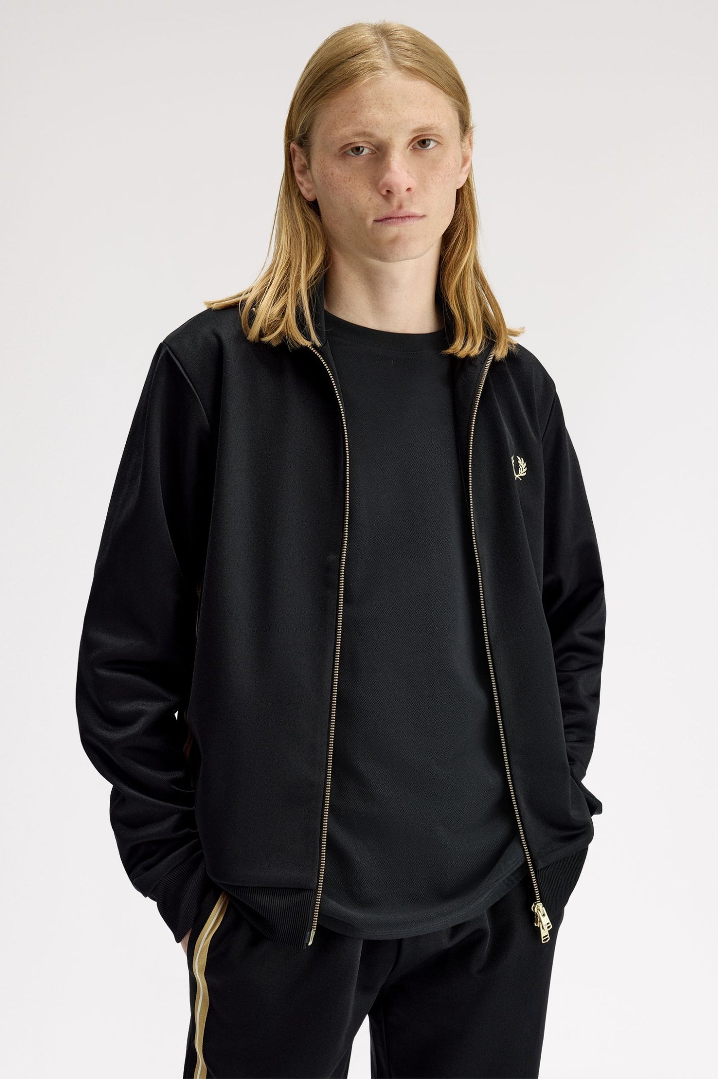 Fred Perry Stripe Tape Track Jacket Black / Champagne
