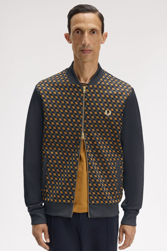 Fred Perry Geometric Track Jacket Anchor Grey