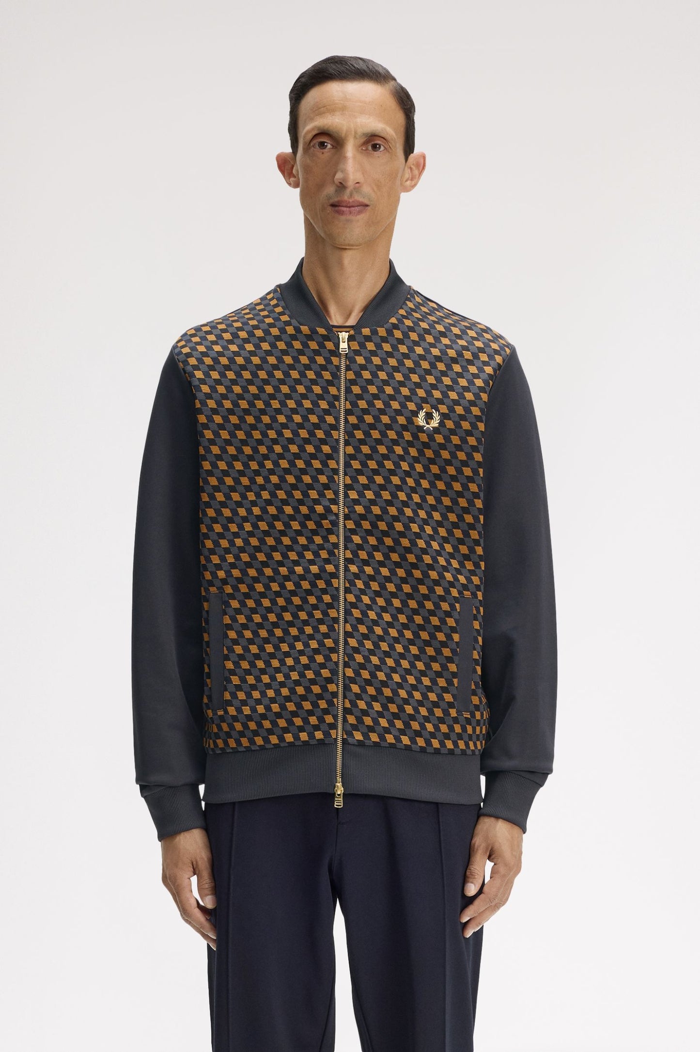 Fred Perry Geometric Track Jacket Anchor Grey