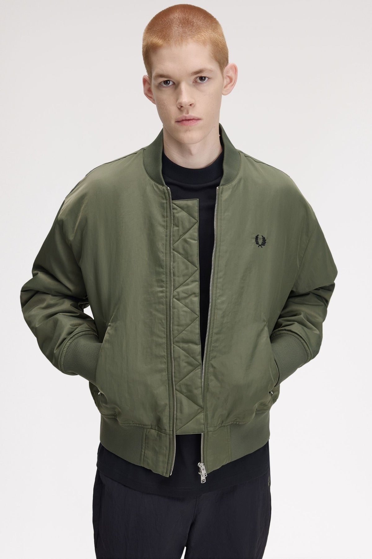 Fred Perry Quilted Tennis Bomber Jacket Laurel Wreath Green