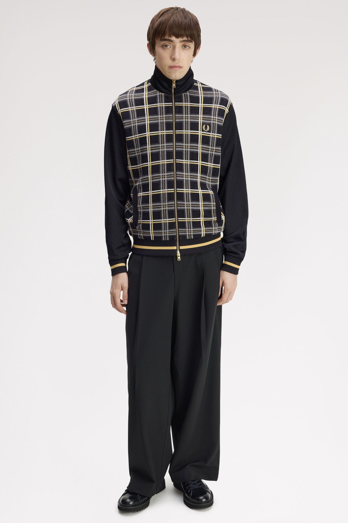 Fred Perry Tartan Panel Track Jacket Black