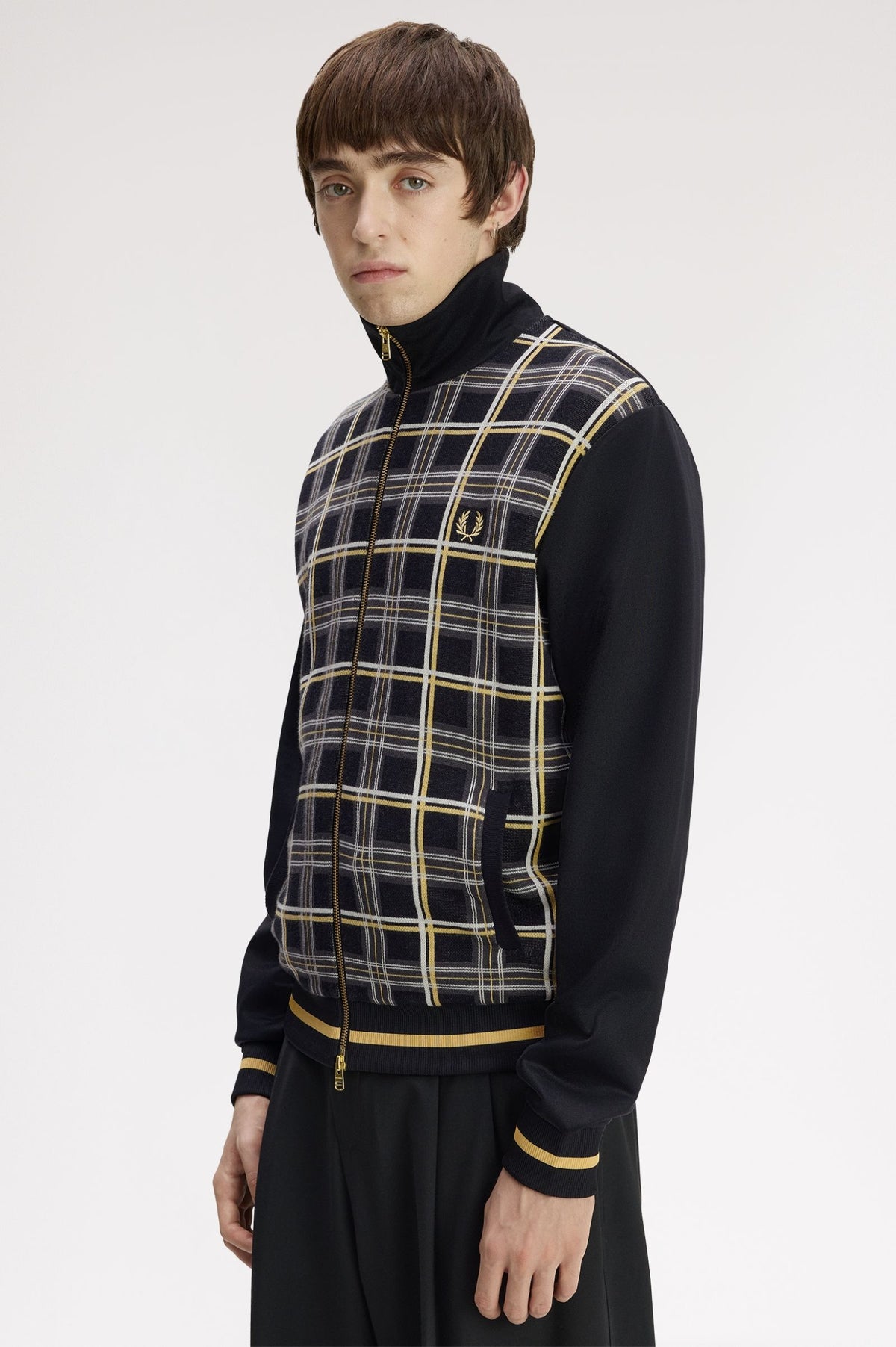 Fred Perry Tartan Panel Track Jacket Black