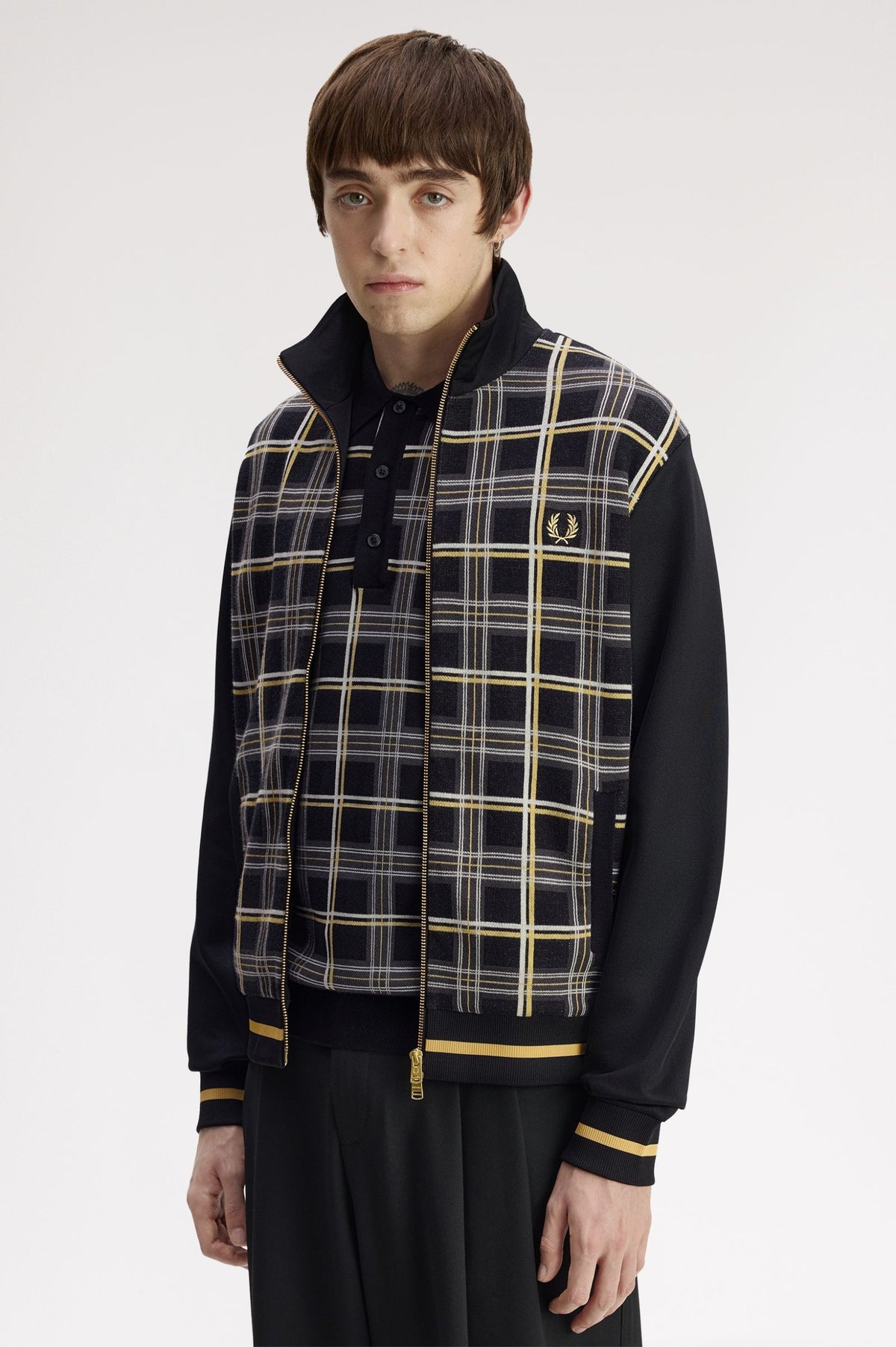 Fred Perry Tartan Panel Track Jacket Black