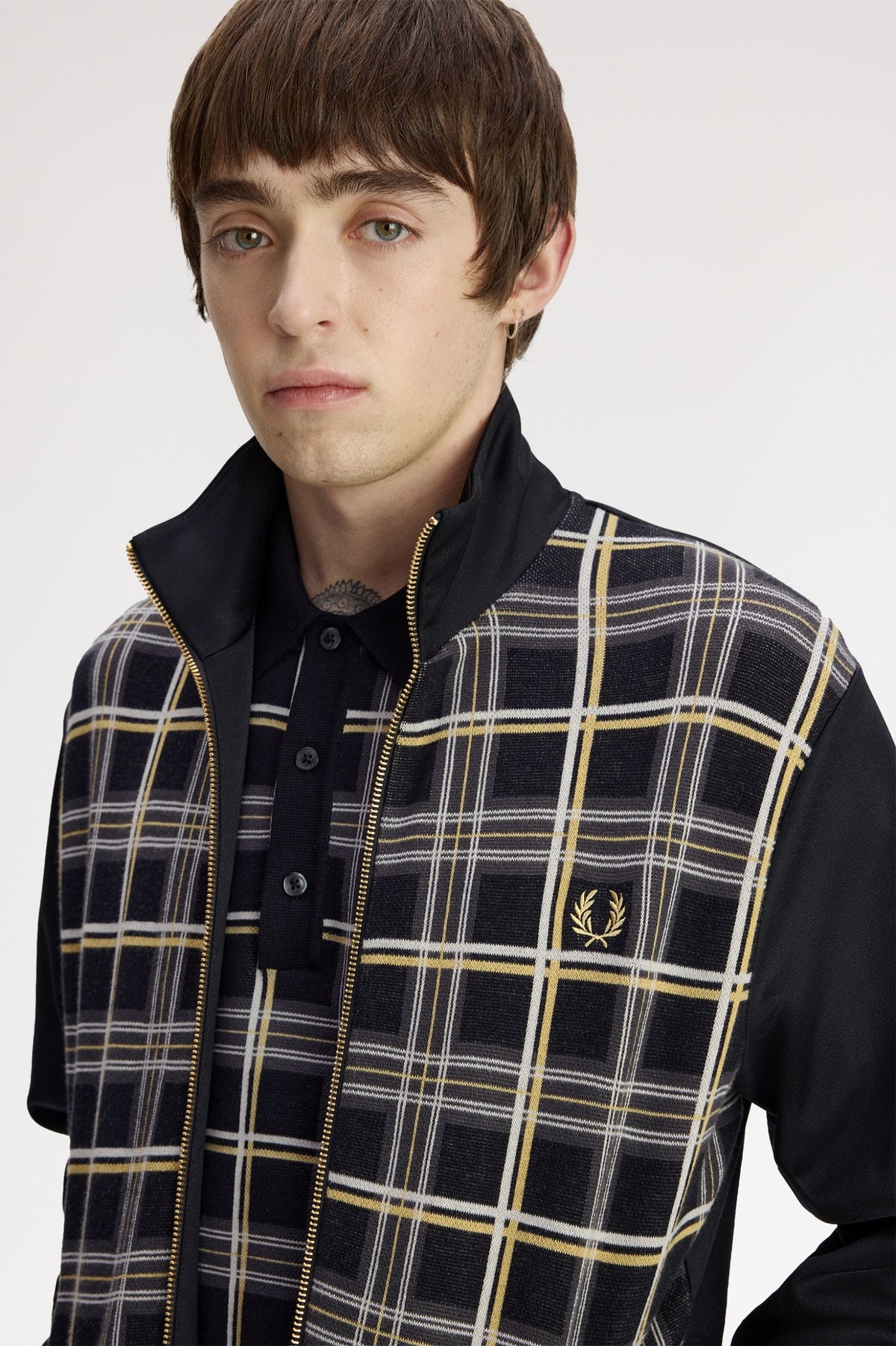 Fred Perry Tartan Panel Track Jacket Black