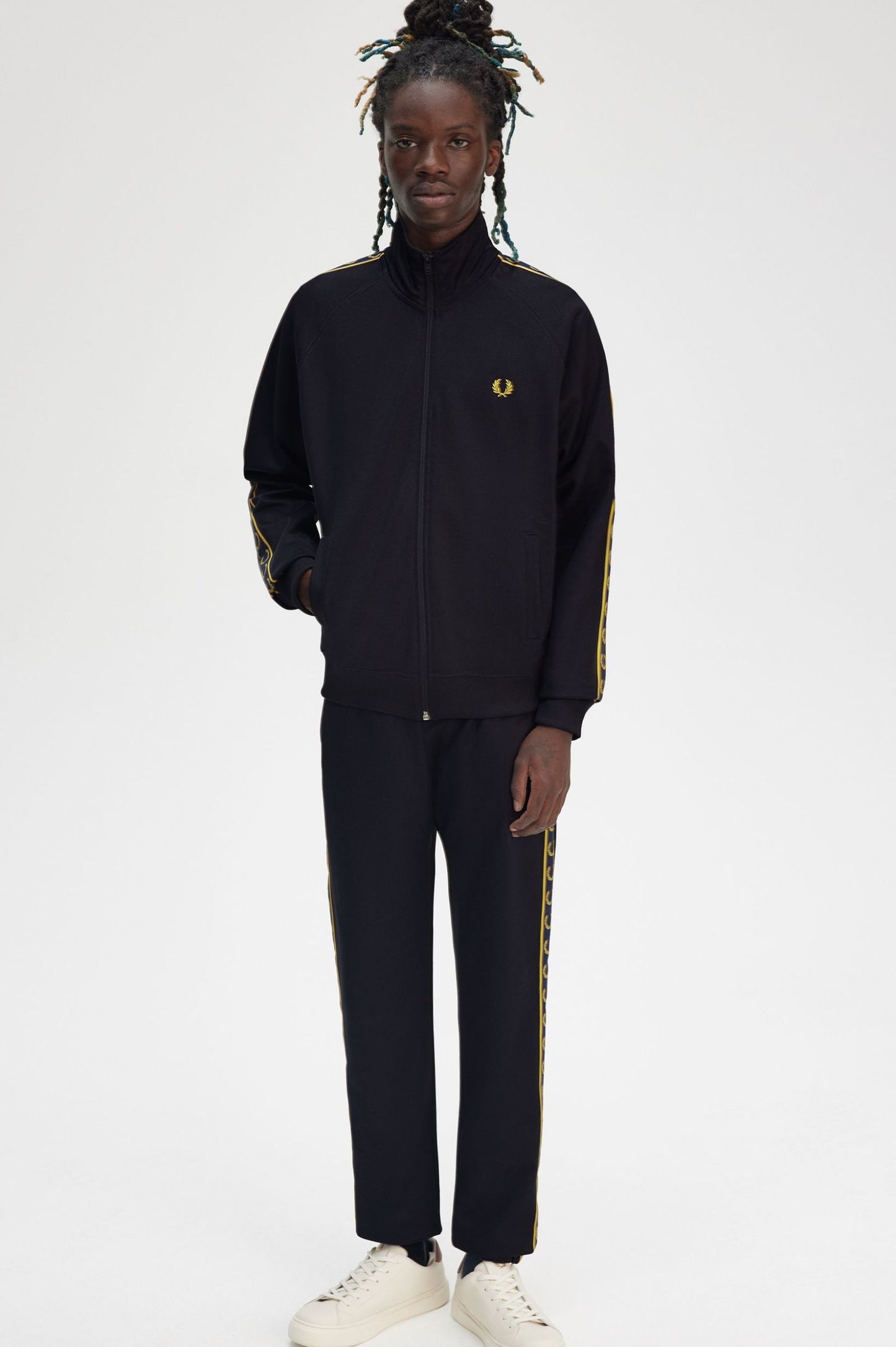Fred Perry Contrast Tape Track Jacket Navy / Honeycomb