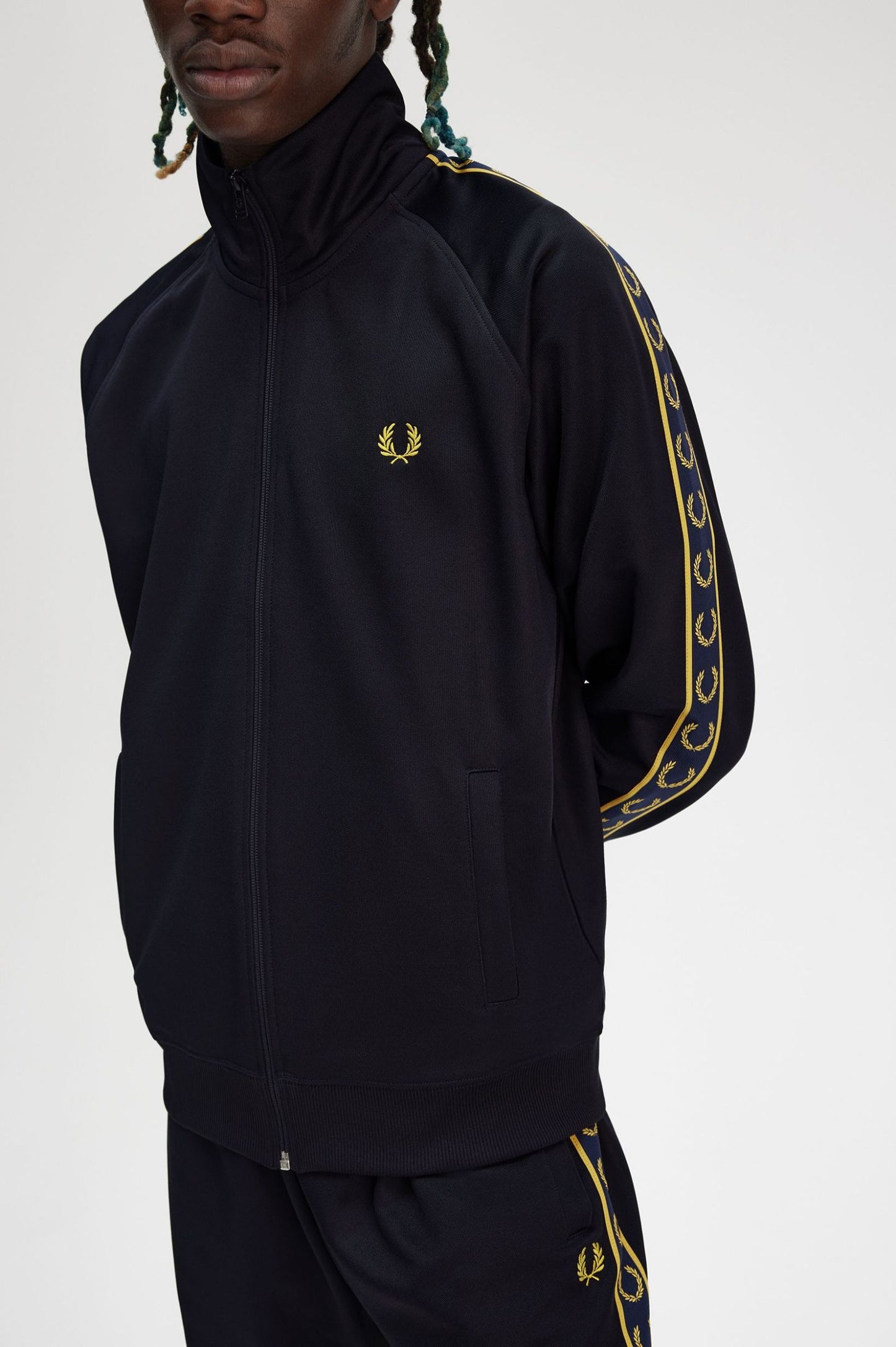 Fred Perry Contrast Tape Track Jacket Navy / Honeycomb