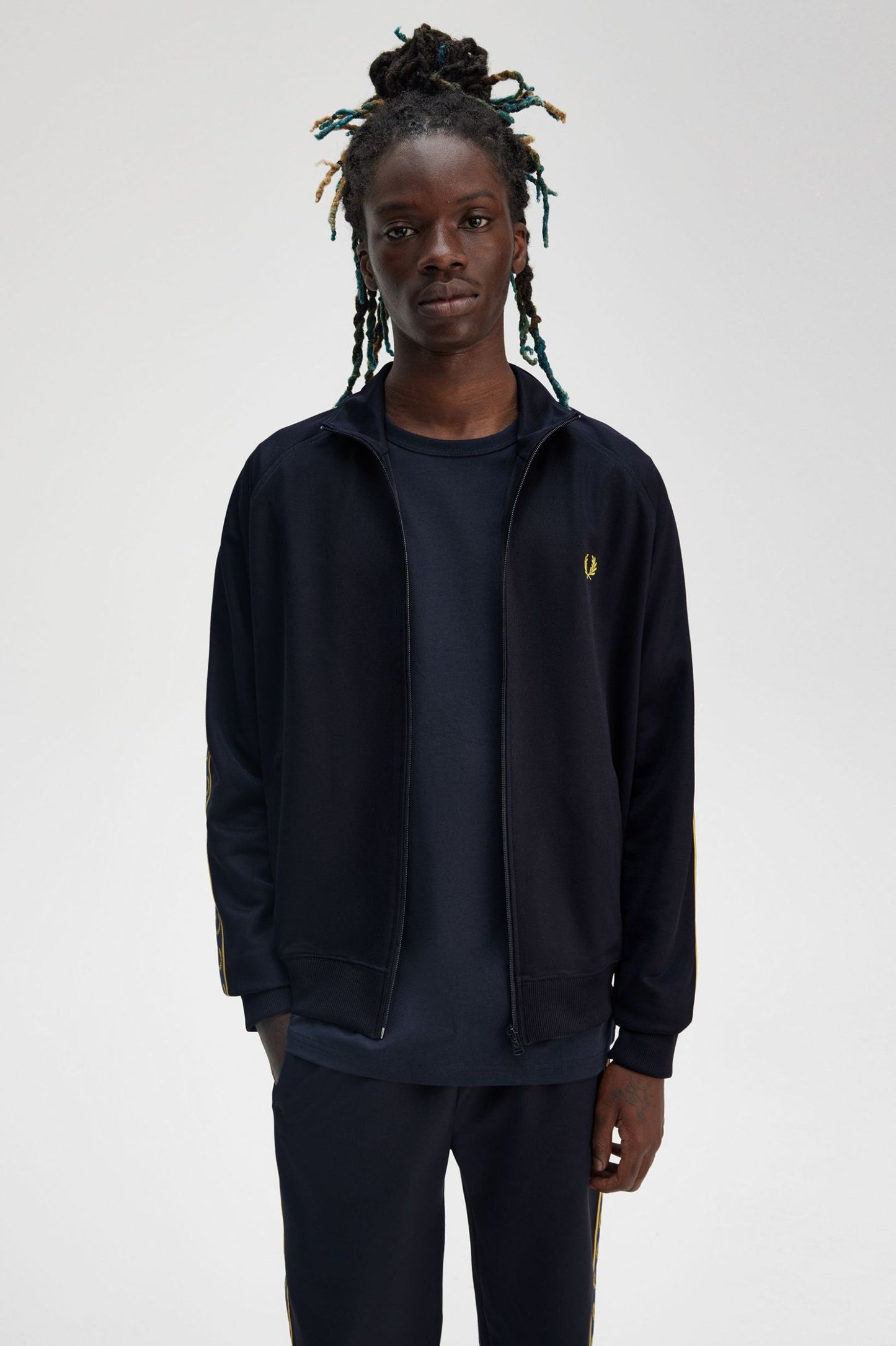 Fred Perry Contrast Tape Track Jacket Navy / Honeycomb