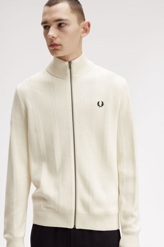 Fred Perry Textured Zip Through Cardigan Ecru