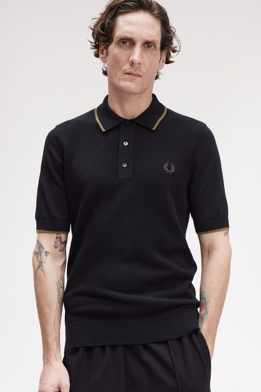 Fred Perry Pique Stitch Knitted Shirt Black