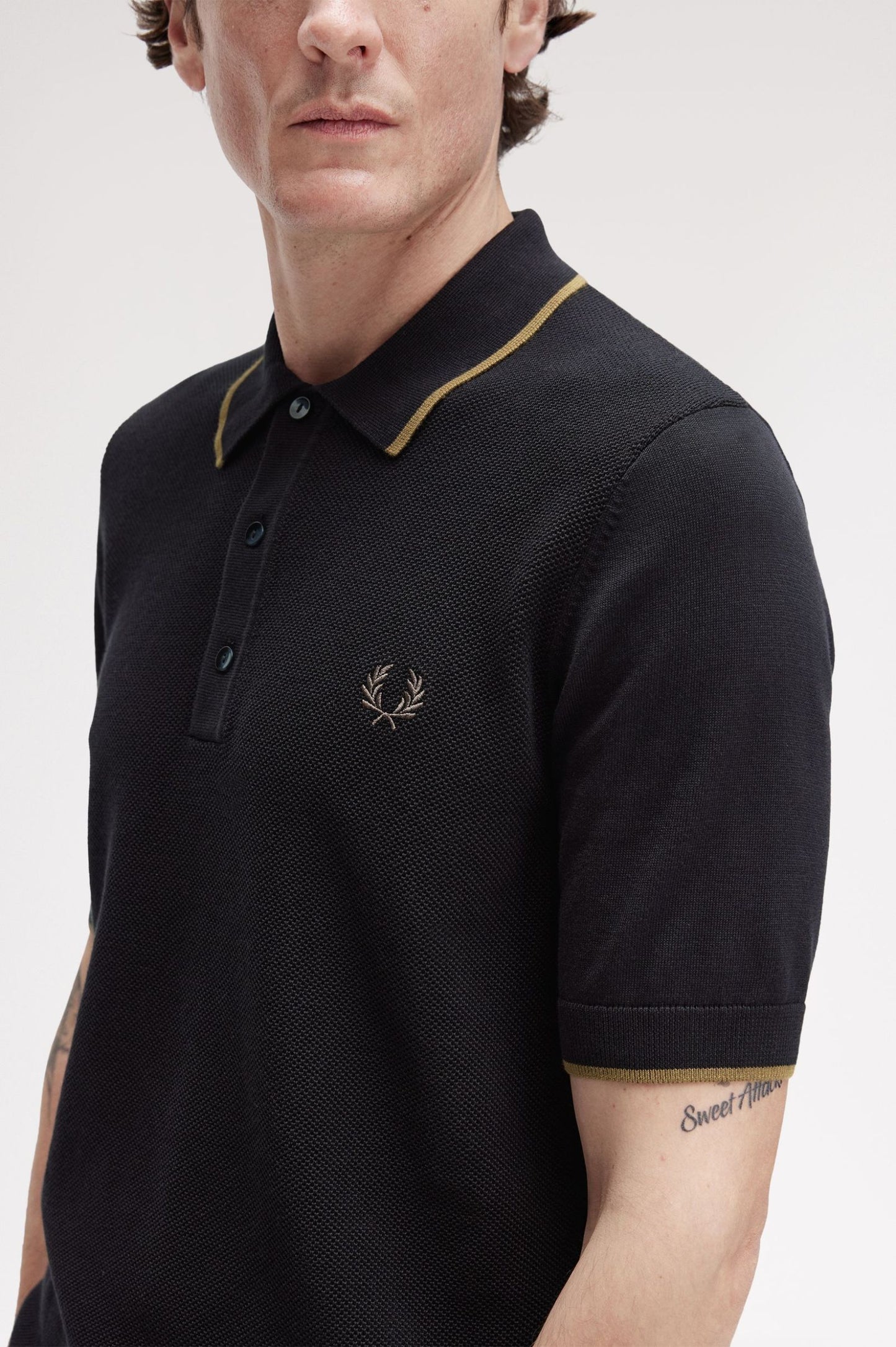 Fred Perry Pique Stitch Knitted Shirt Black