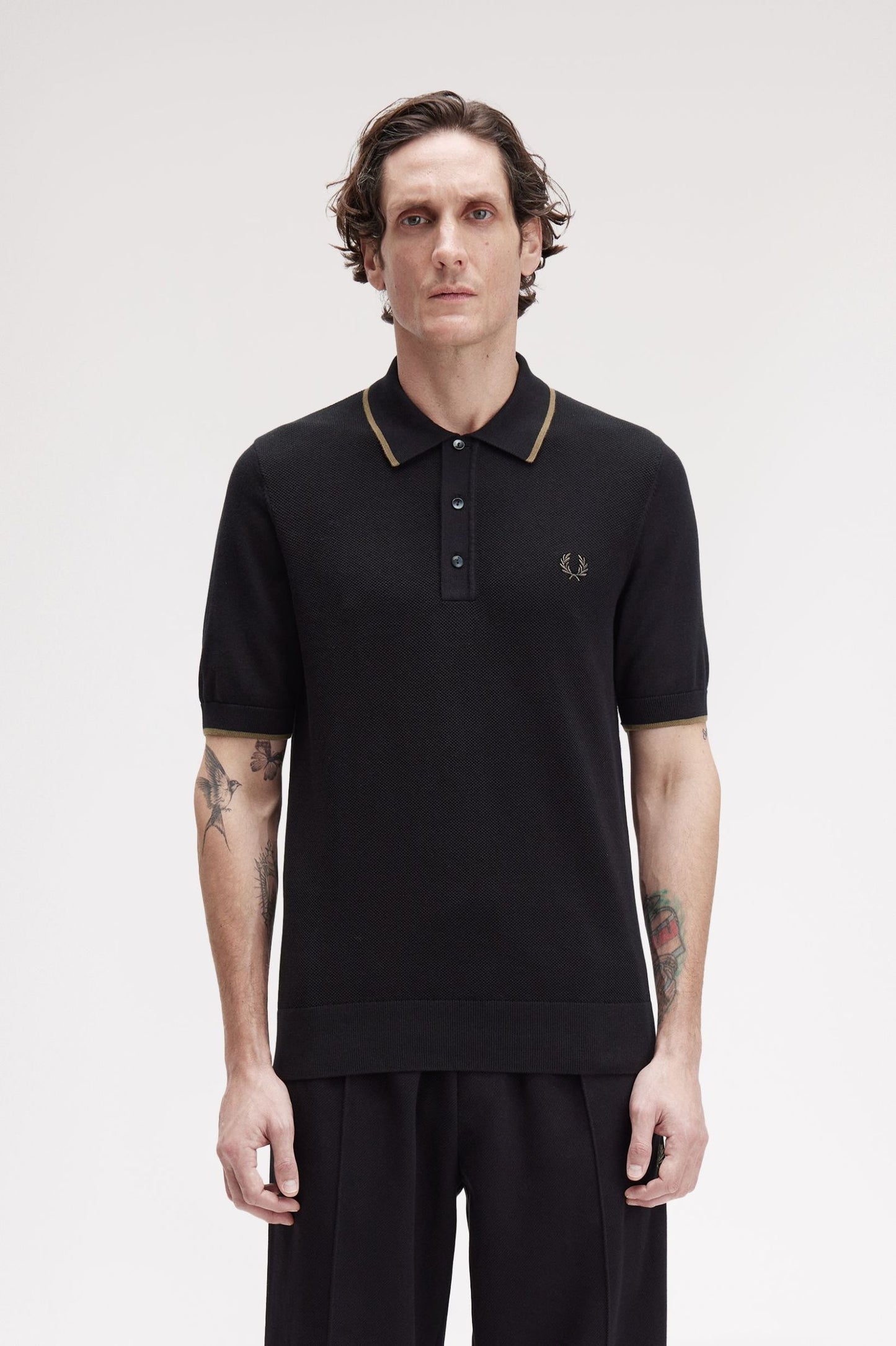 Fred Perry Pique Stitch Knitted Shirt Black