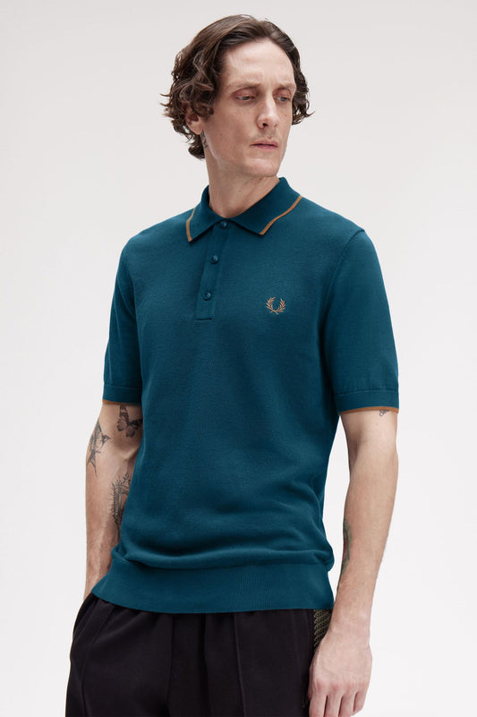Fred Perry Pique Stitch Knitted Shirt Dark Petrol