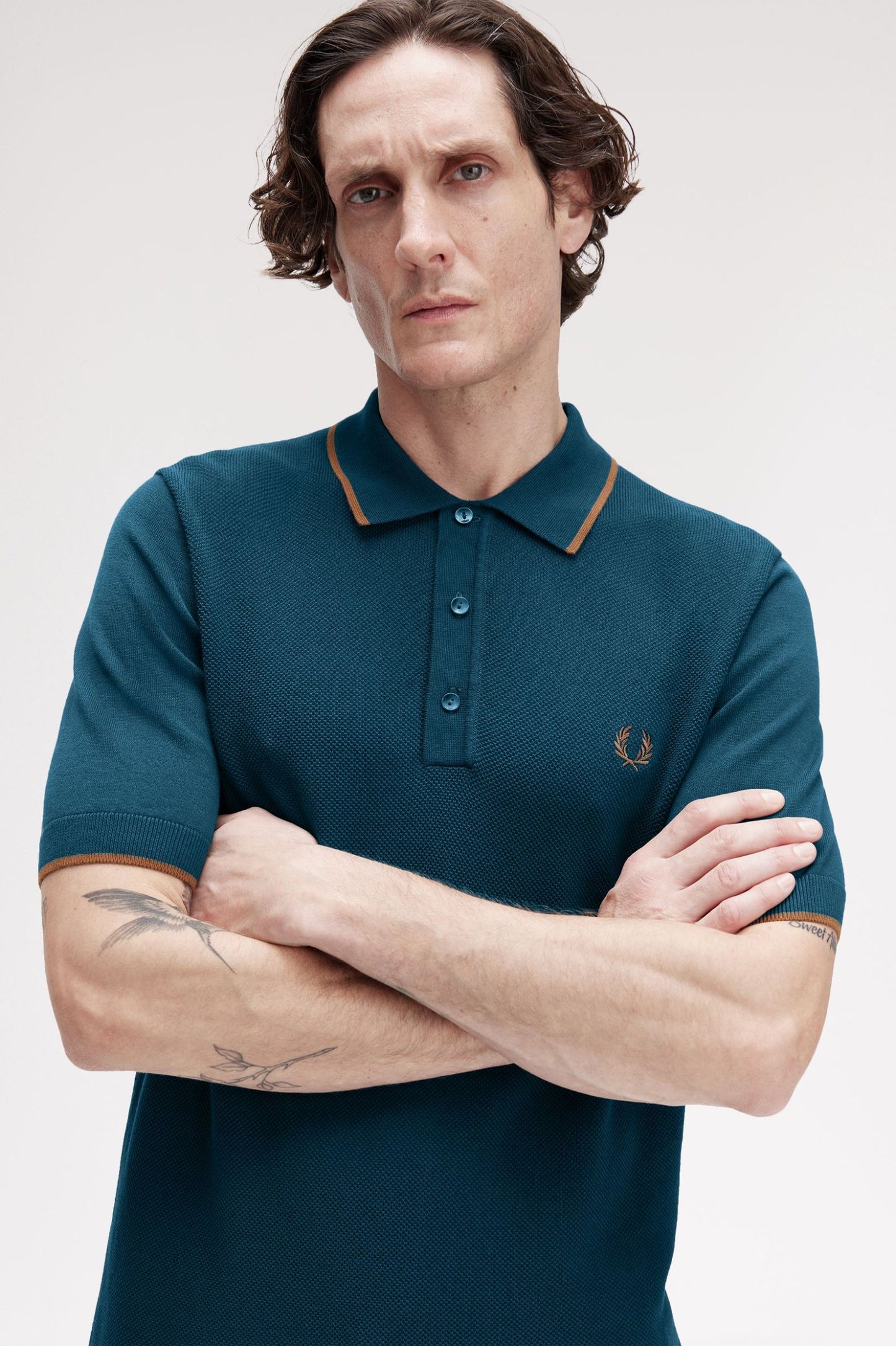 Fred Perry Pique Stitch Knitted Shirt Dark Petrol