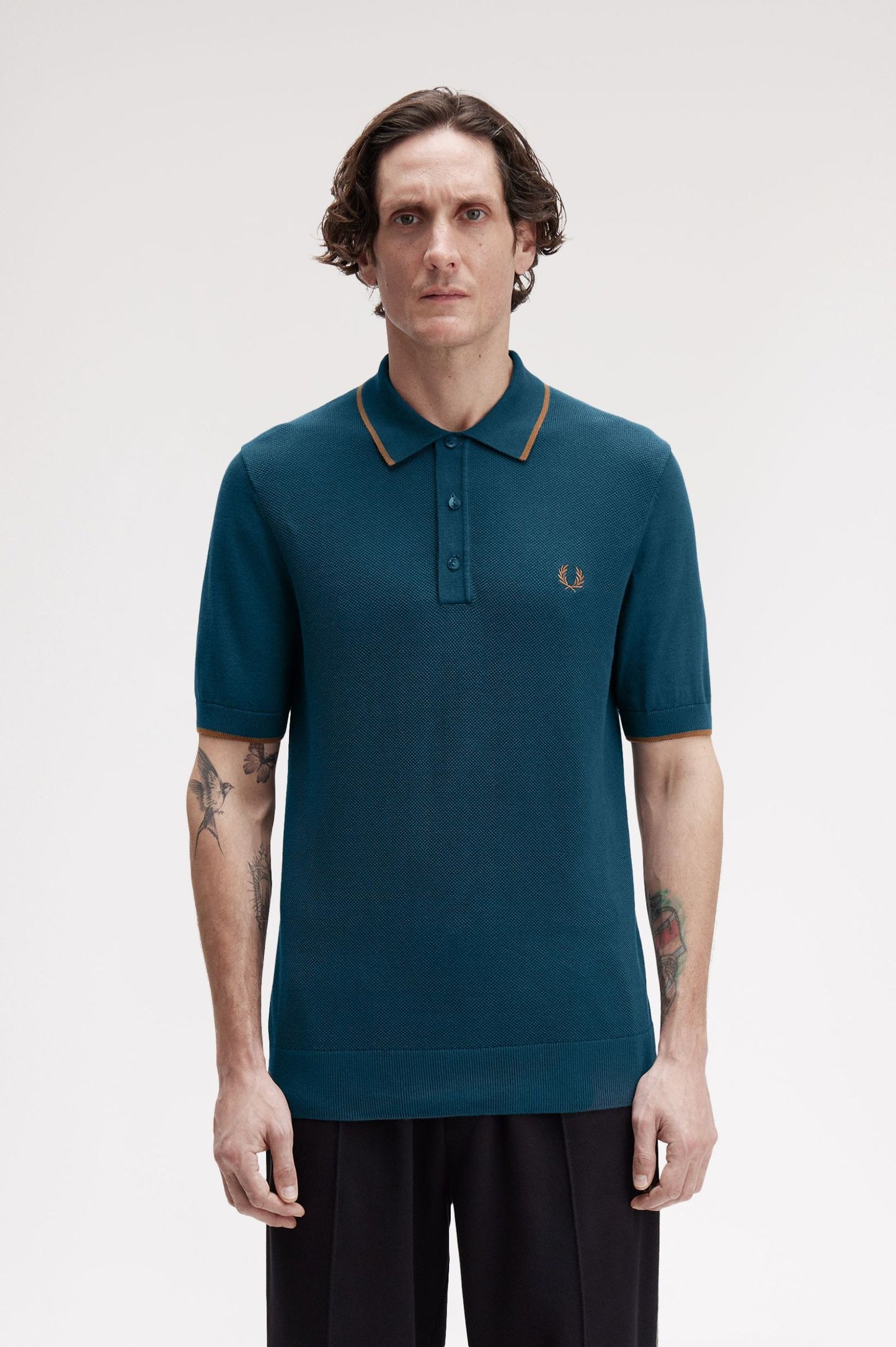 Fred Perry Pique Stitch Knitted Shirt Dark Petrol