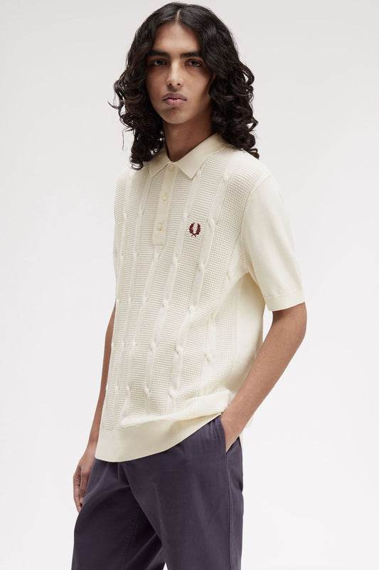 Fred Perry Textured Cable Knit Shirt Ecru